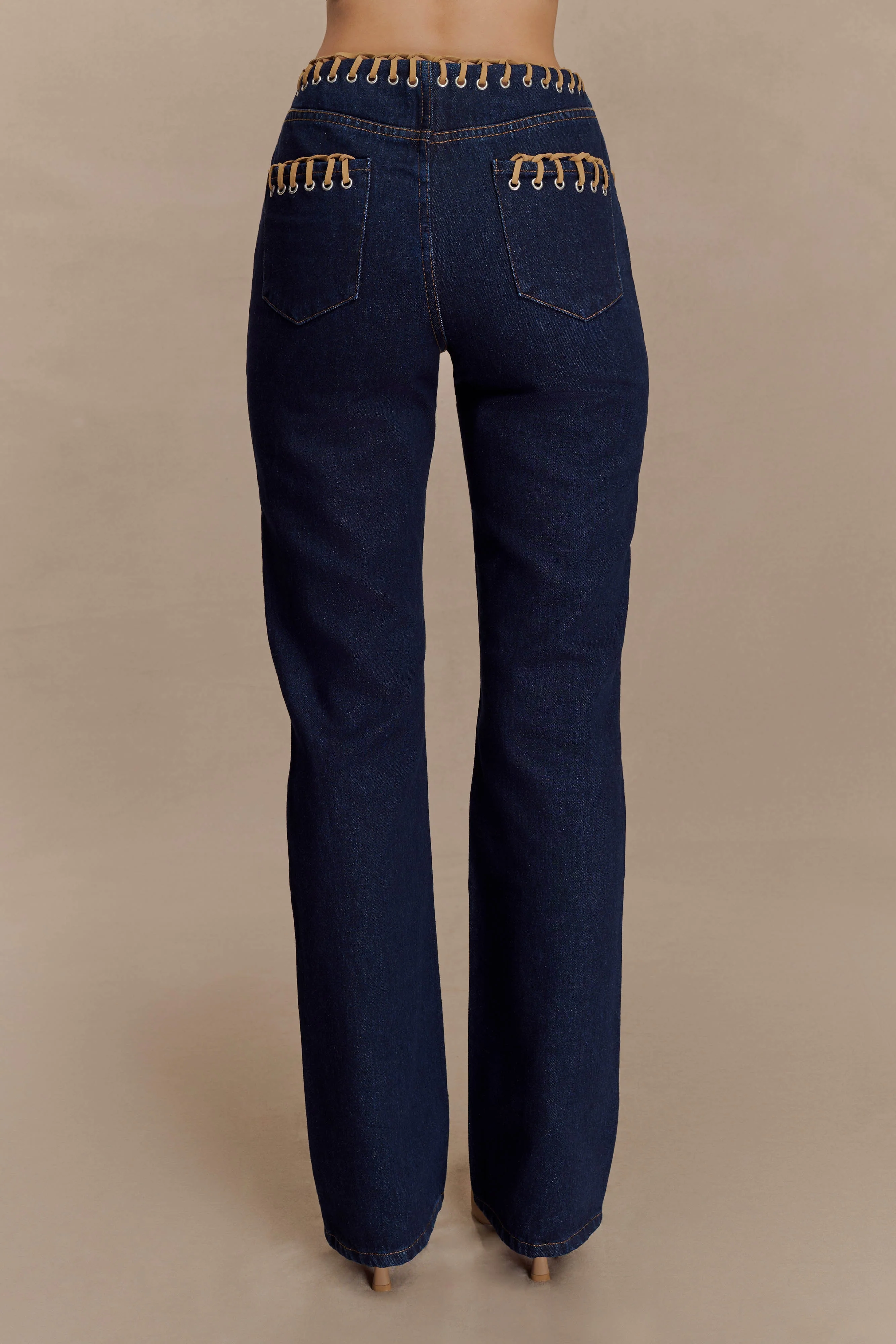 Meryl Lace Up Denim Jean - Indigo Blue - Image 4