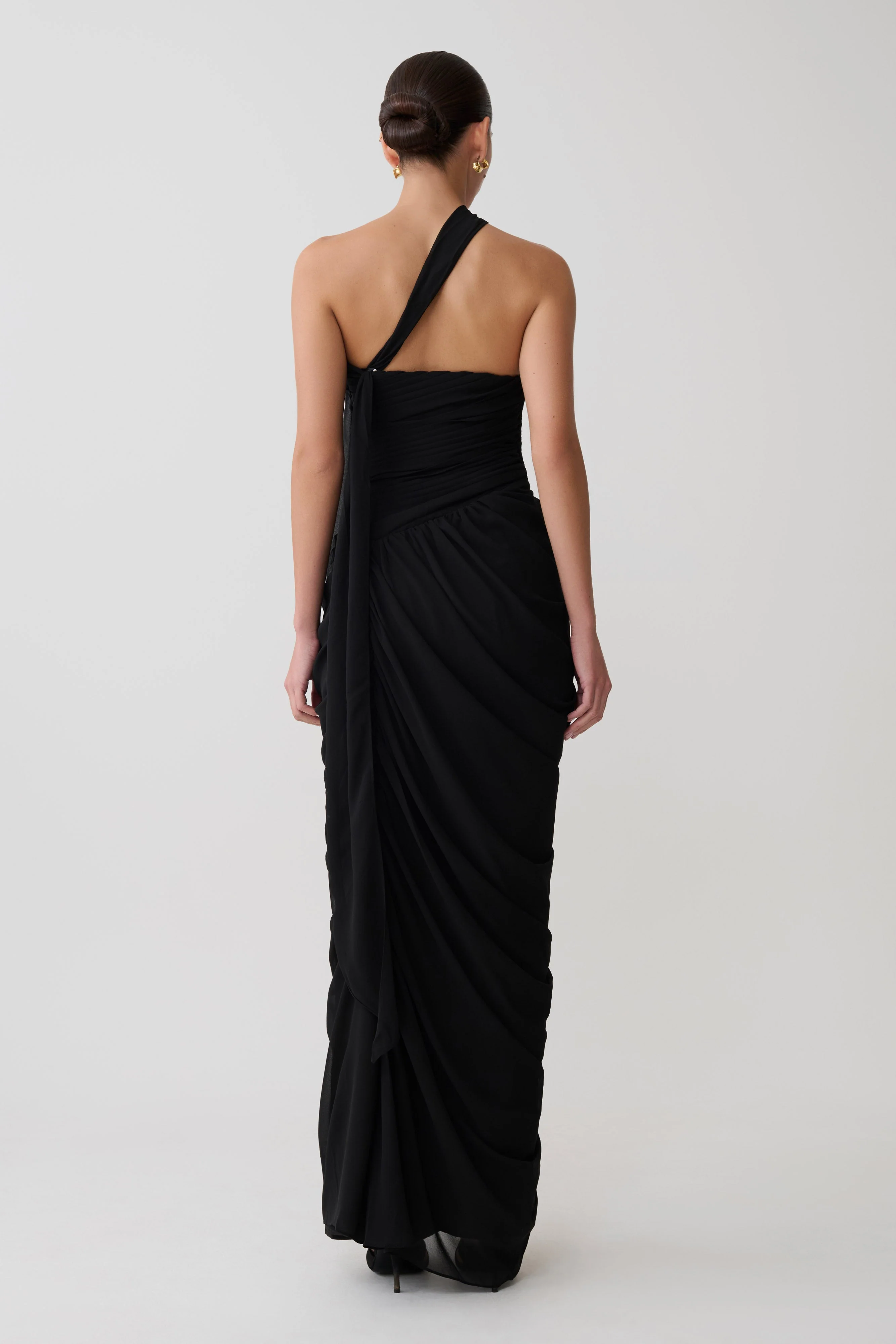 Micaela Chiffon Gathered Maxi Dress - Black - Image 2