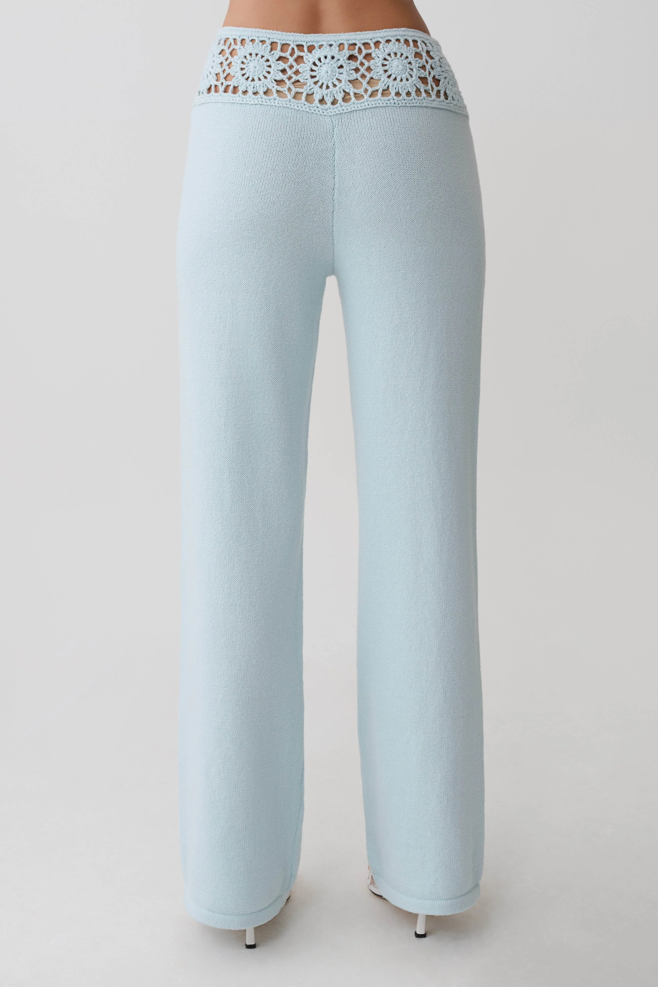 Miley Crochet Waistband Straight Leg Pant - Pale Aqua - Image 2