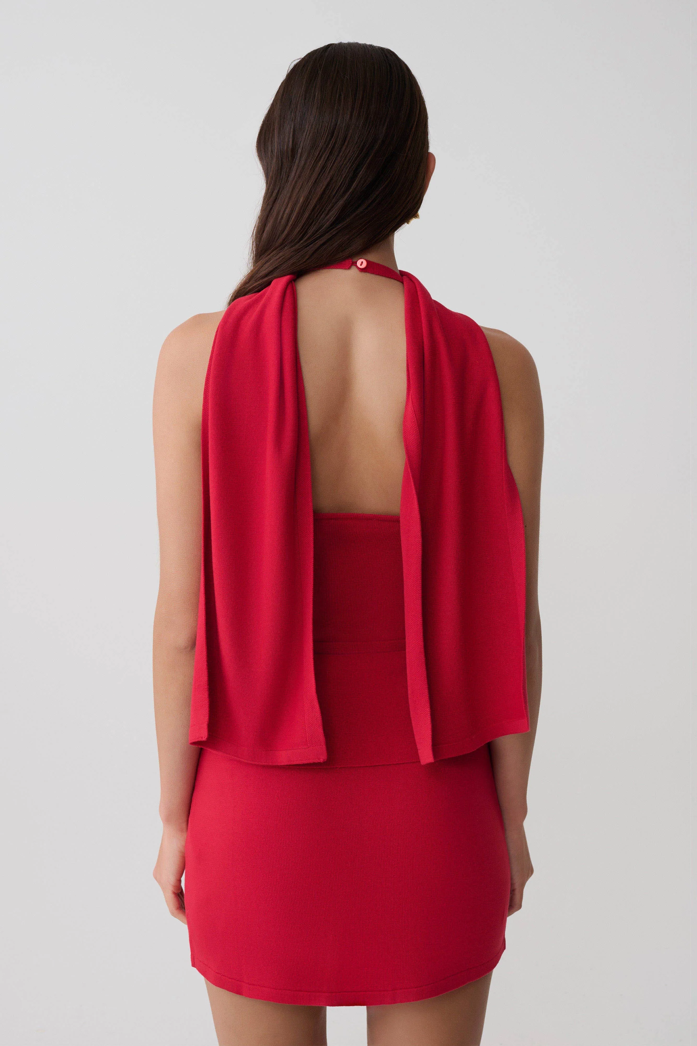 Misty Halter Backless Knit Top - Red - Image 2