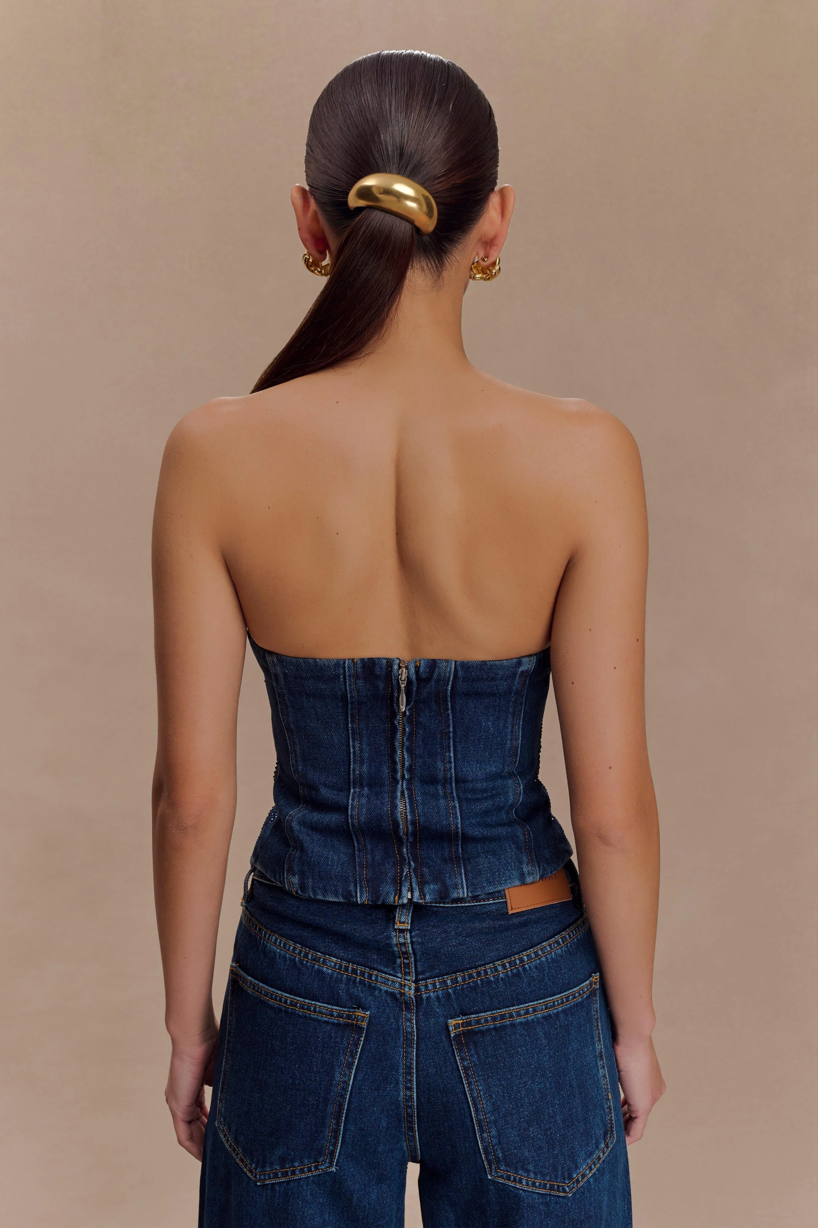 Monte Strapless Diamante Denim Corset - Midnight Blue - Image 2