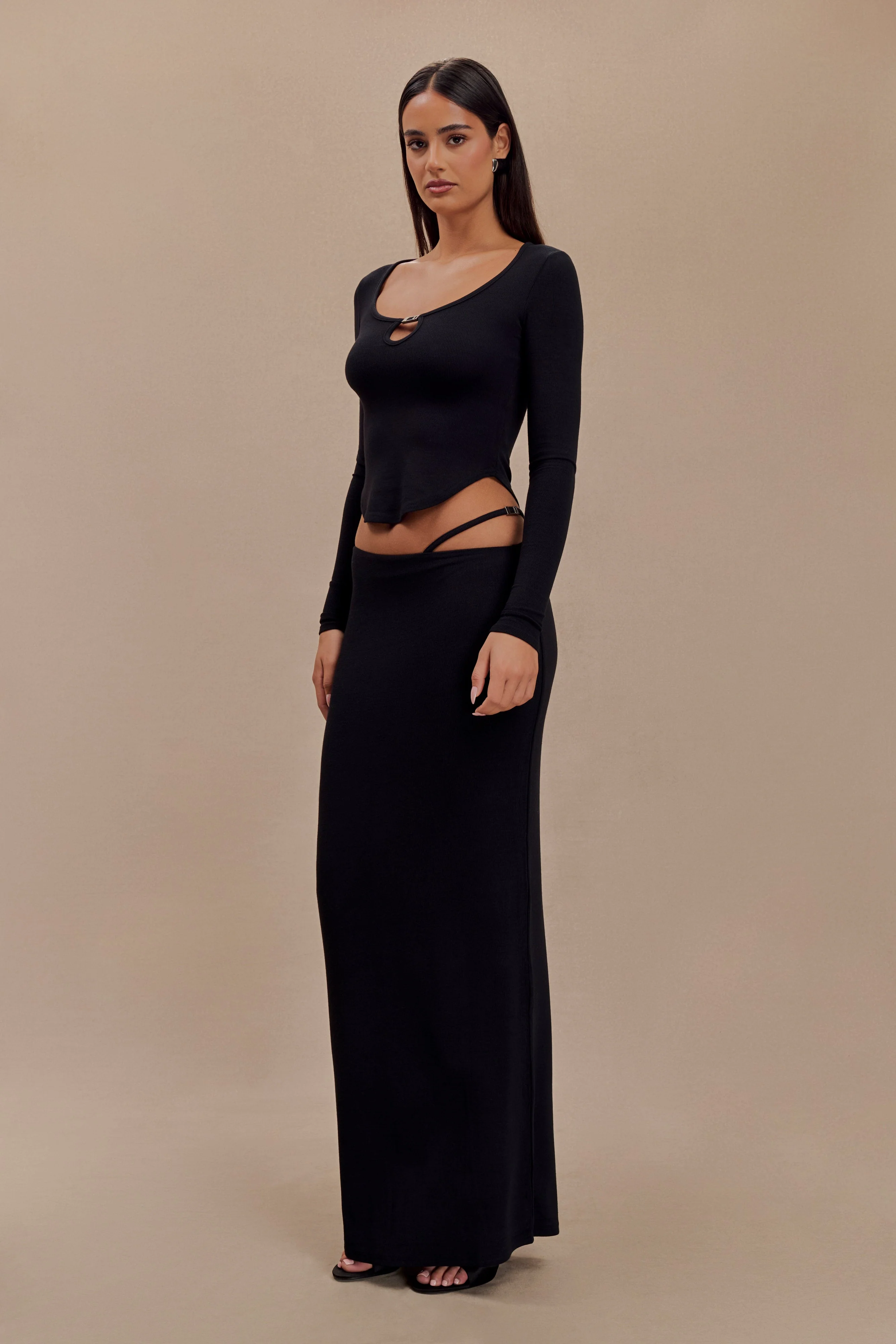 Natalia Modal Buckle Maxi Skirt - Black - Image 4
