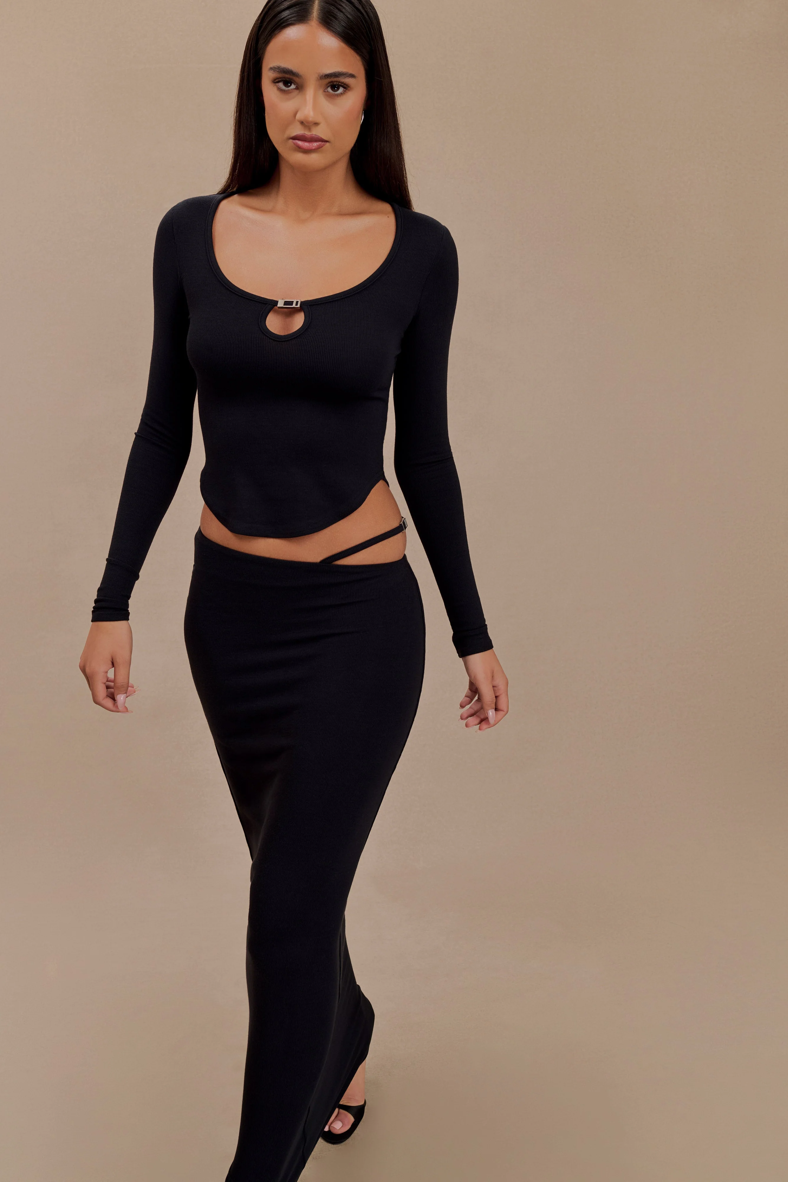 Natalia Modal Buckle Maxi Skirt - Black - Image 7