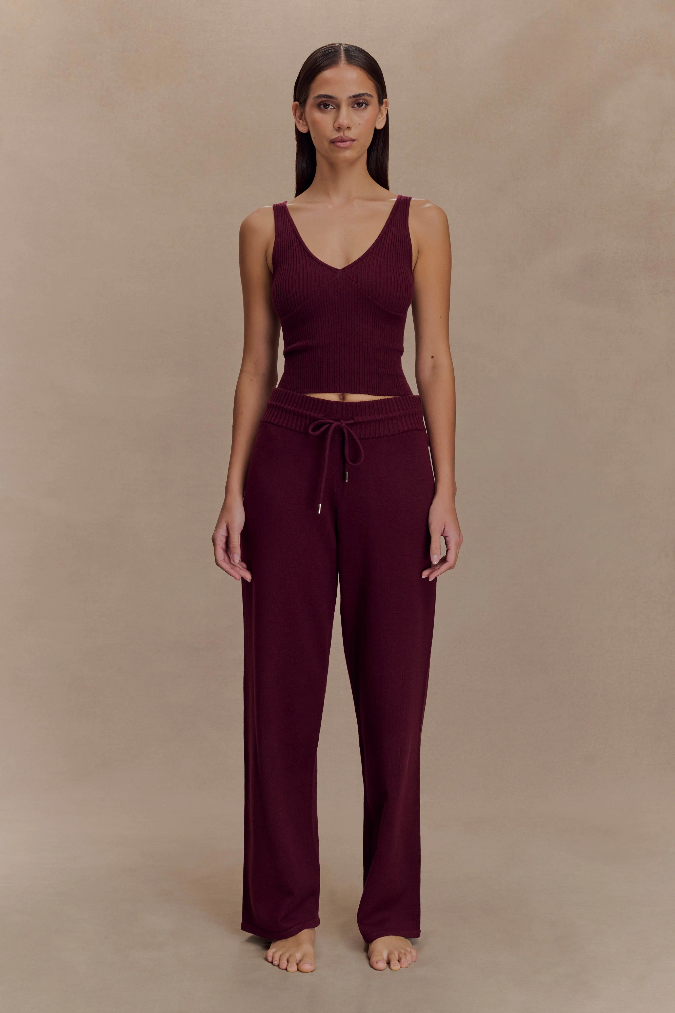 Natalya Ribbed Knit Cami Top - Merlot - Image 4