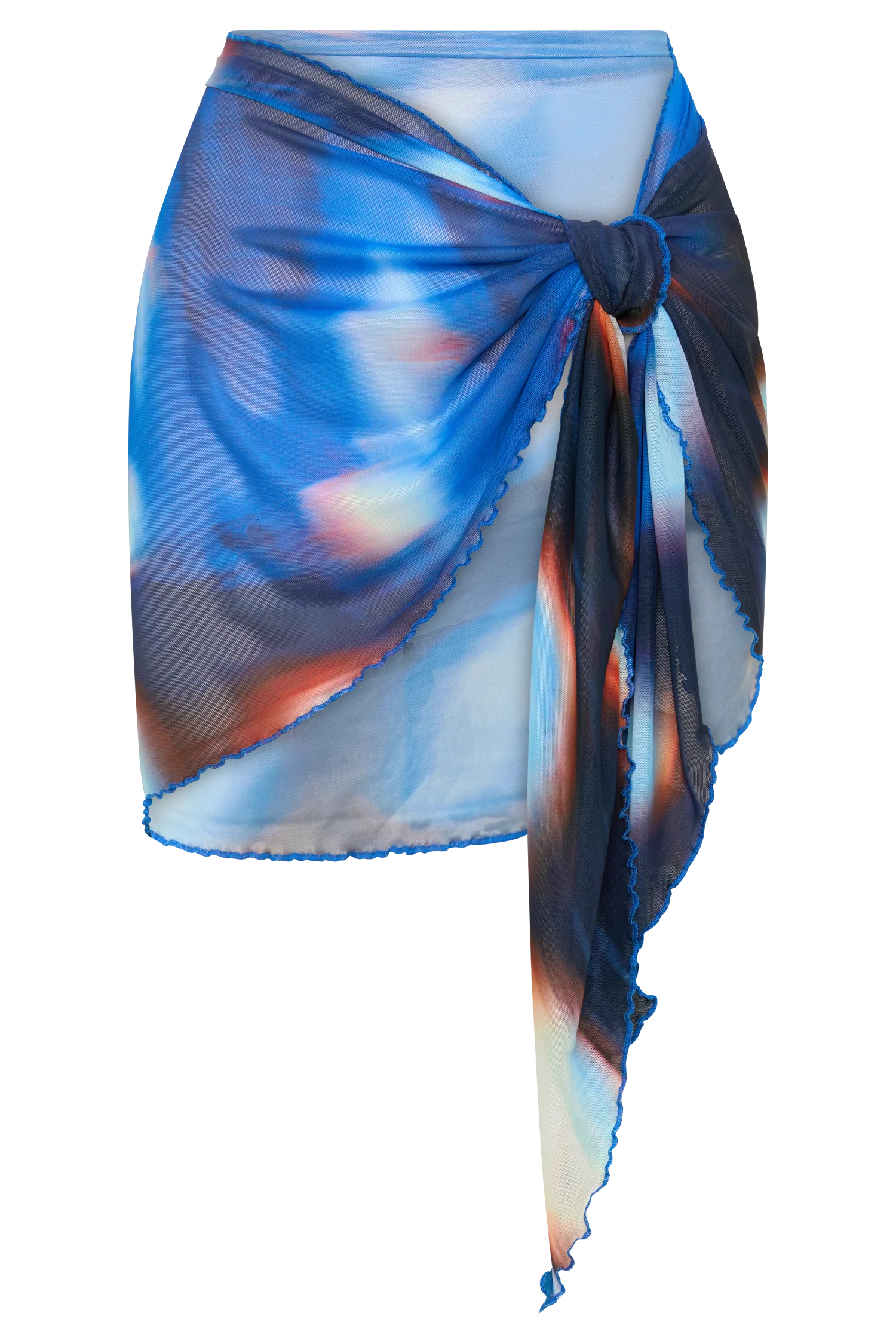 Nena Sheer Mesh Print Sarong - Blue Abstract Print - Image 11