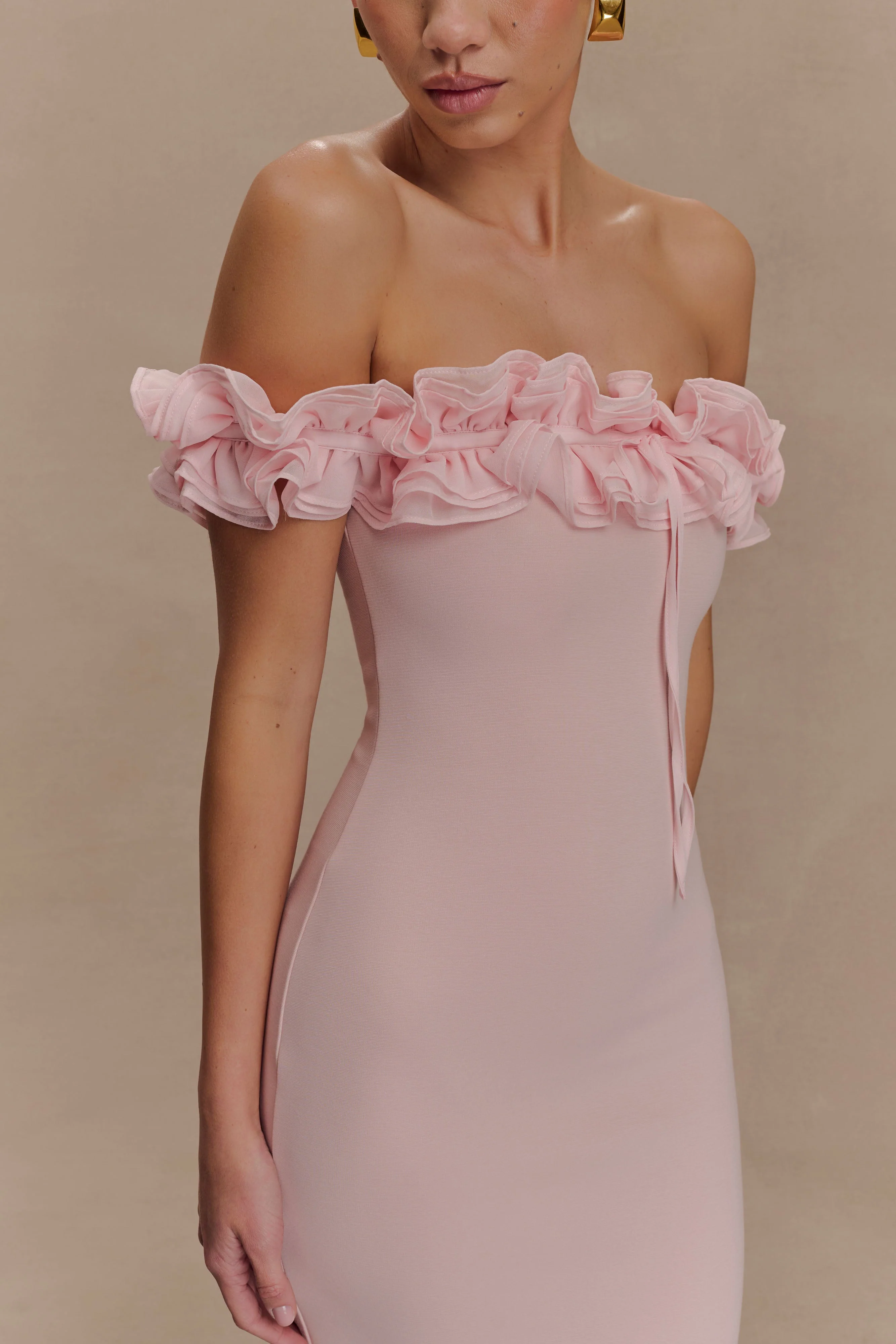 Nova Ruffle Off Shoulder Maxi Dress - Ballet Pink - Image 3