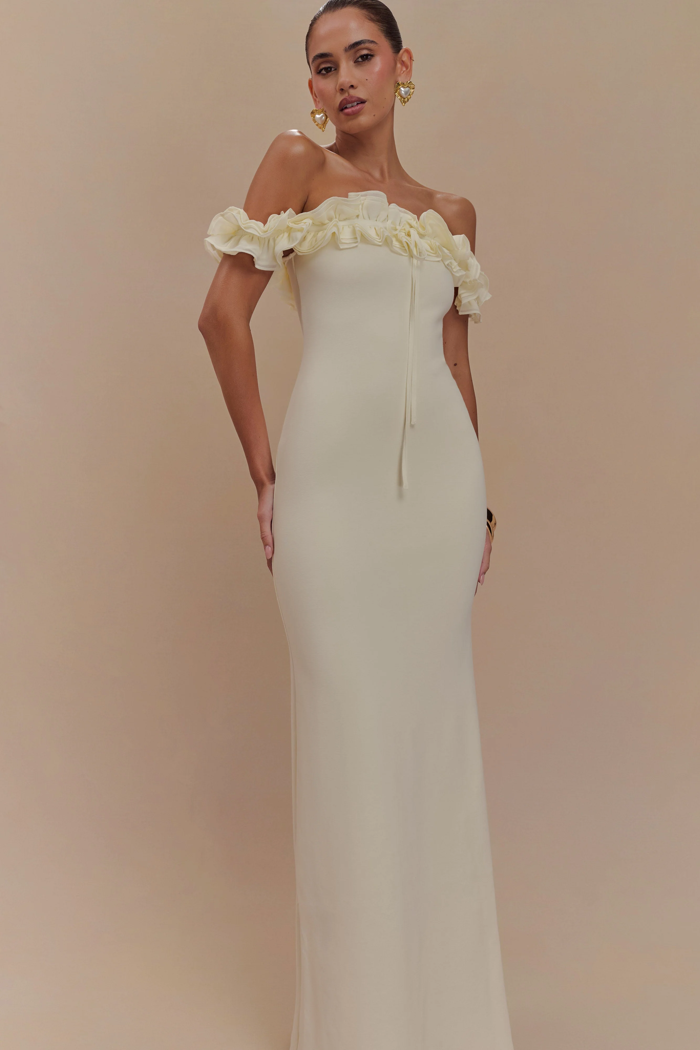 Nova Ruffle Off Shoulder Maxi Dress - Ivory - Image 6