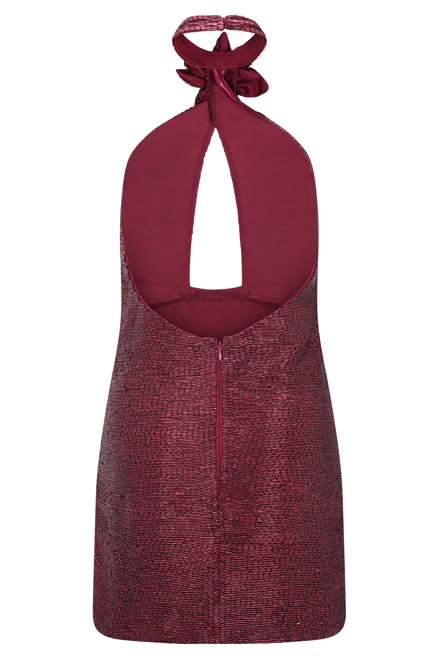 Nylah Beaded Halter Mini Dress - Burgundy - Image 9