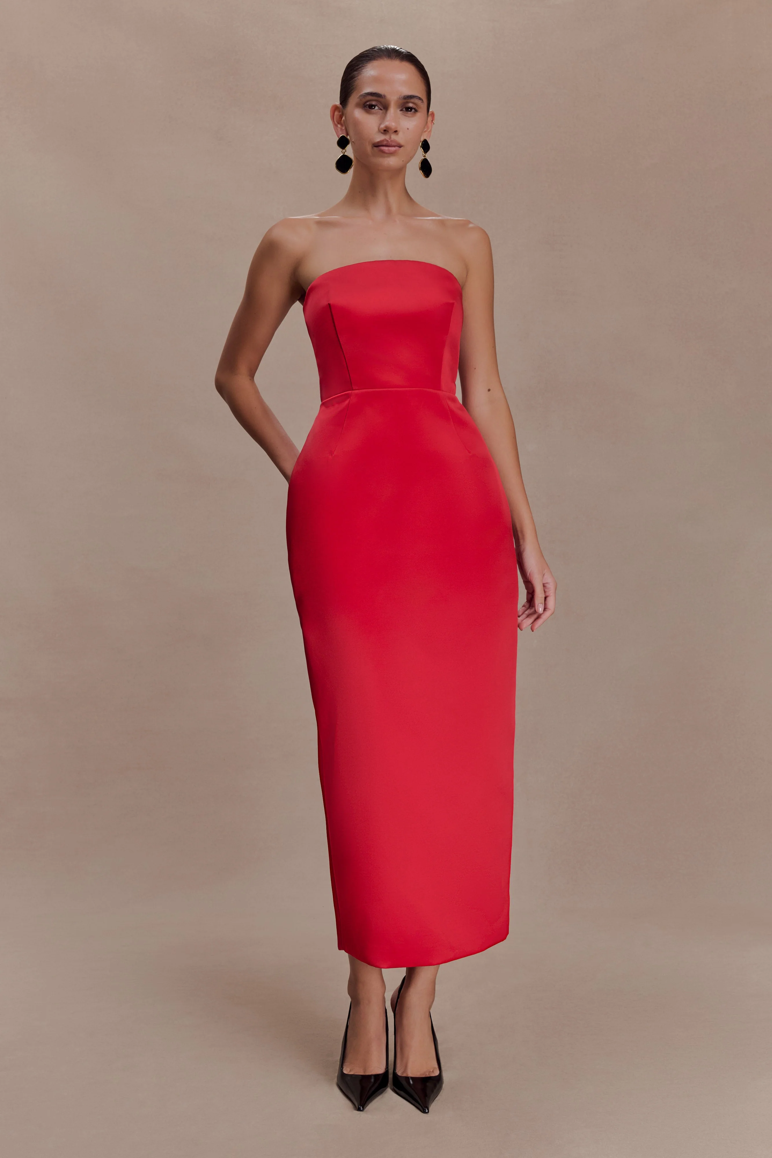 Ophelia Peplum Satin Maxi Dress - Red - Image 5