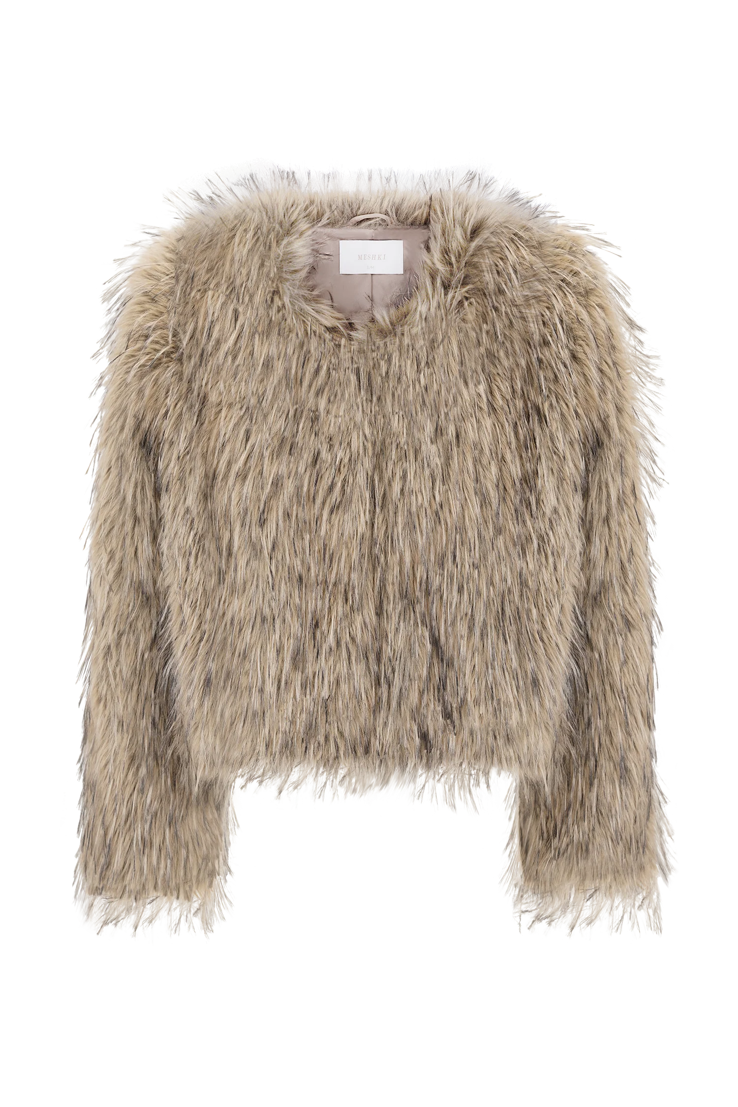 Ottie Mongolian Faux Fur Cropped Jacket - Brown Multi - Image 10