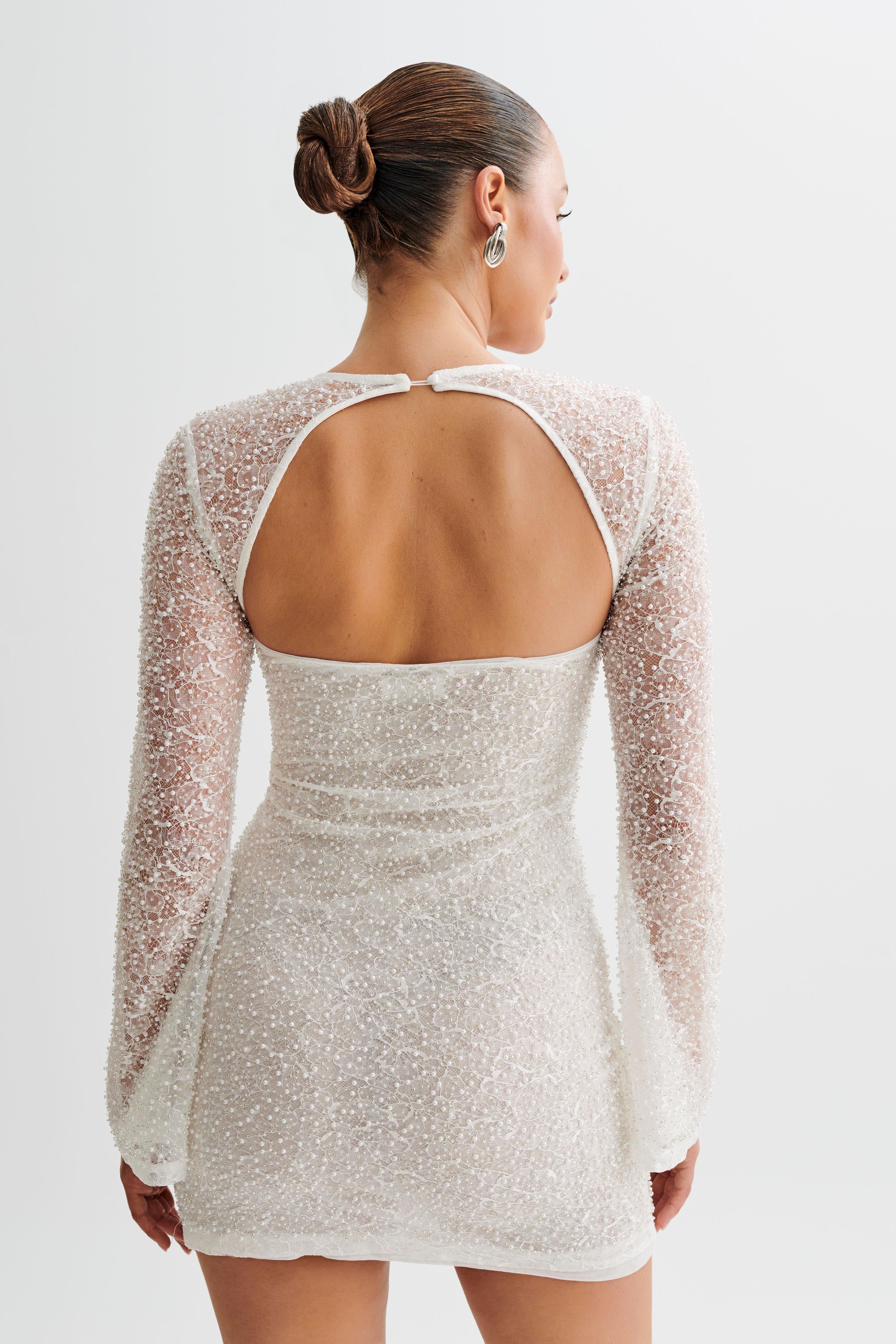 Paxton Pearl Beaded Mini Dress - White - Image 2