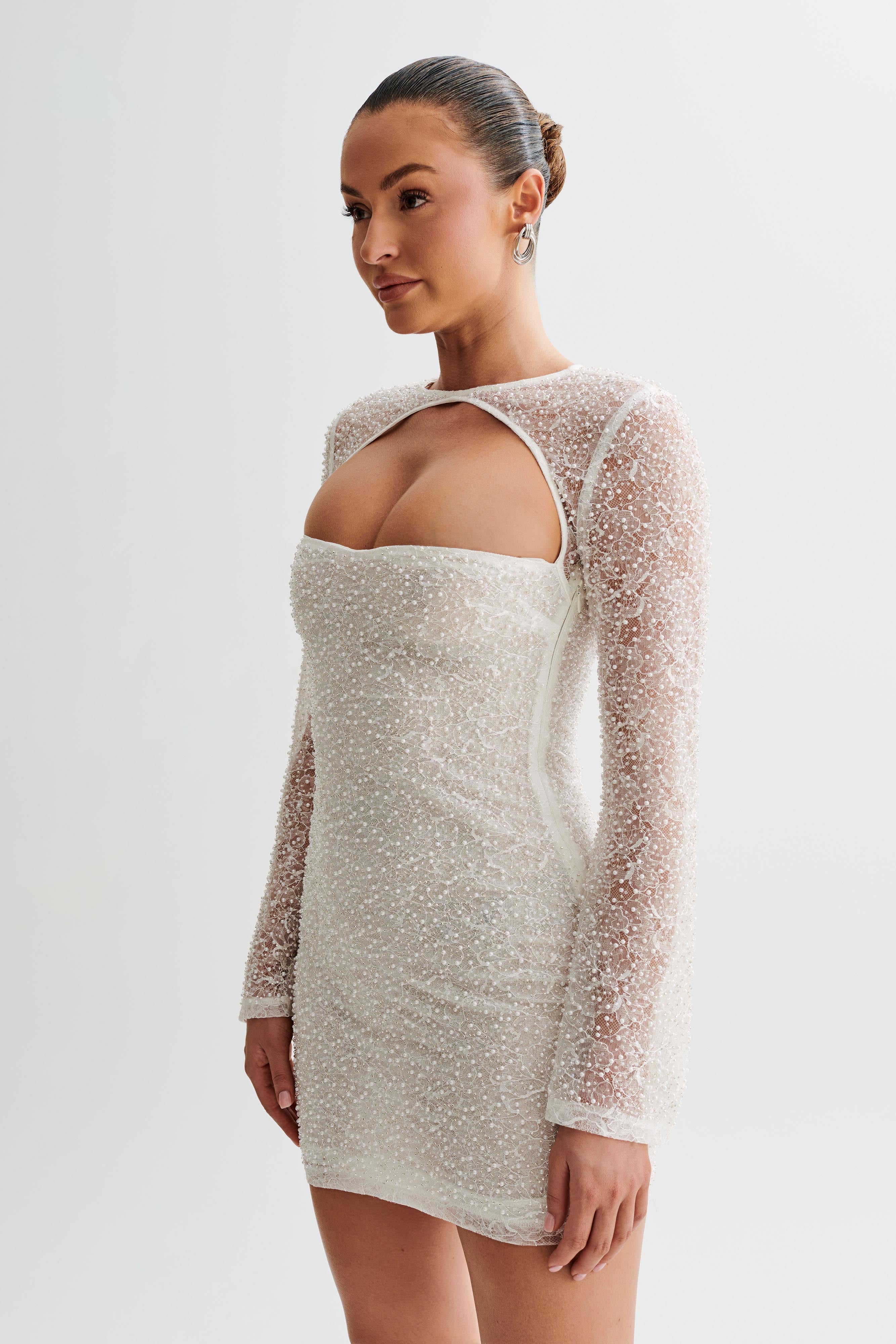 Paxton Pearl Beaded Mini Dress - White - Image 6