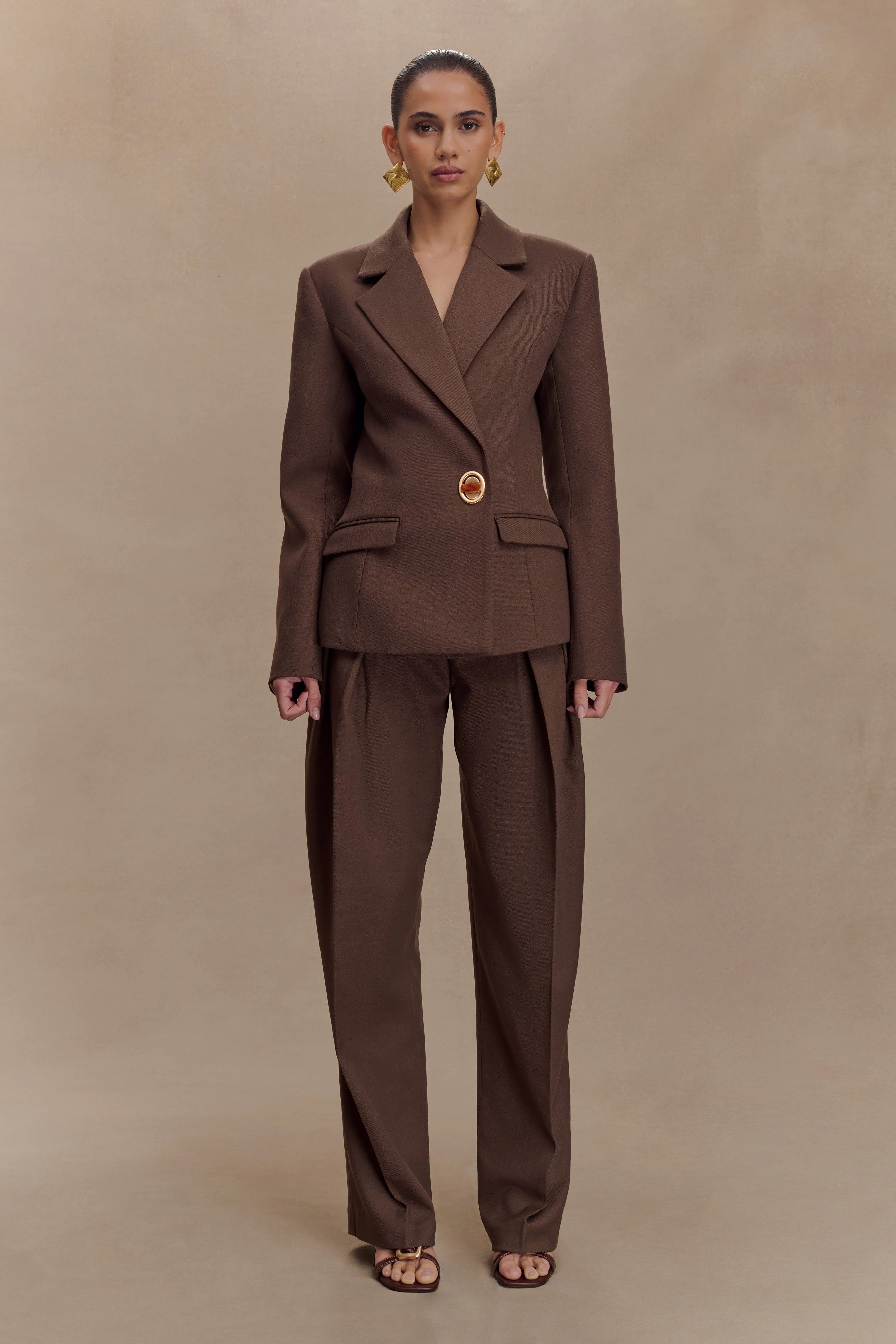 Penelope Pleated High Waisted Pants - Chocolate - Image 7