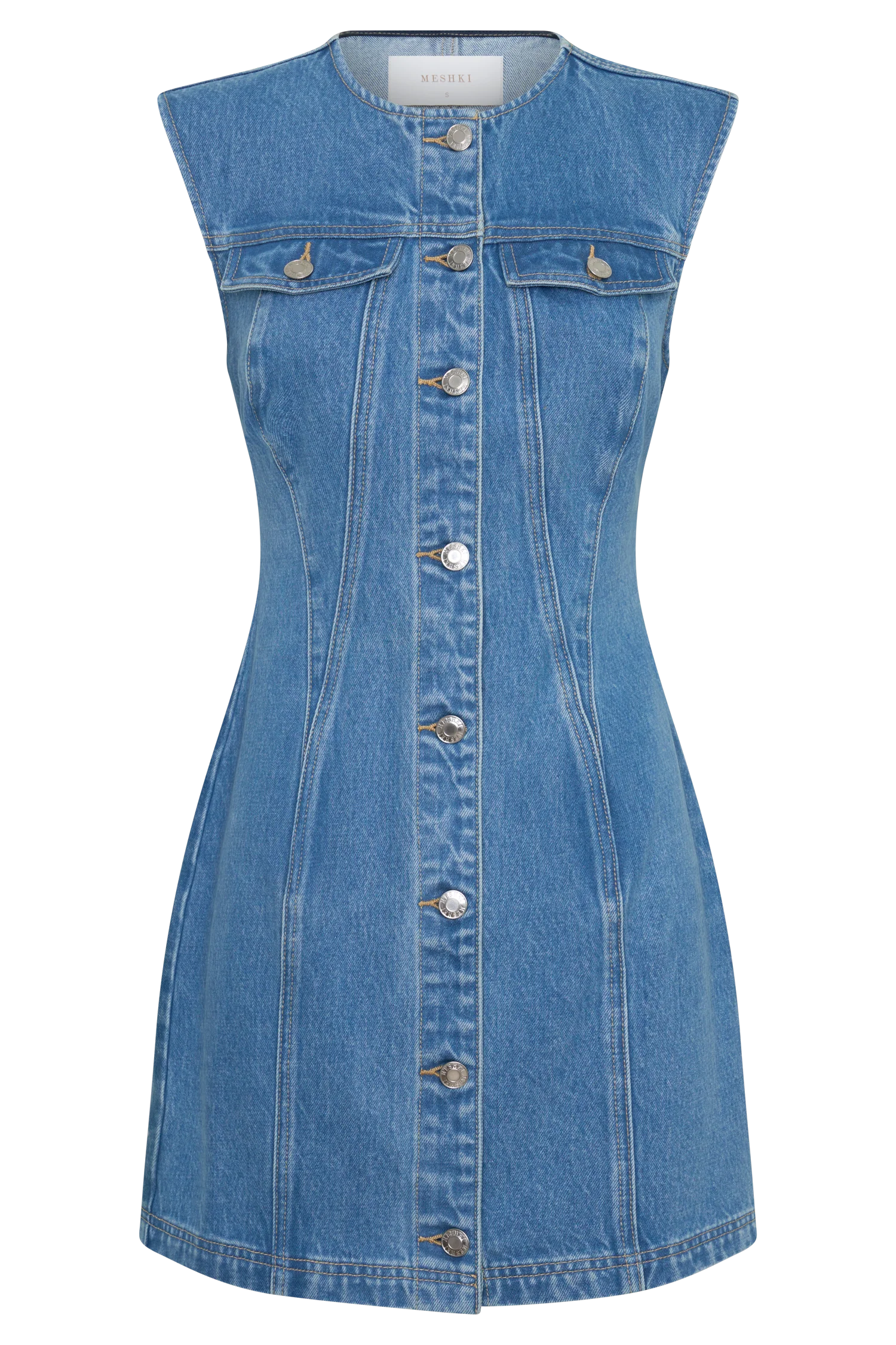 Penn Button Front Denim Mini Dress - Summer Blue - Image 9