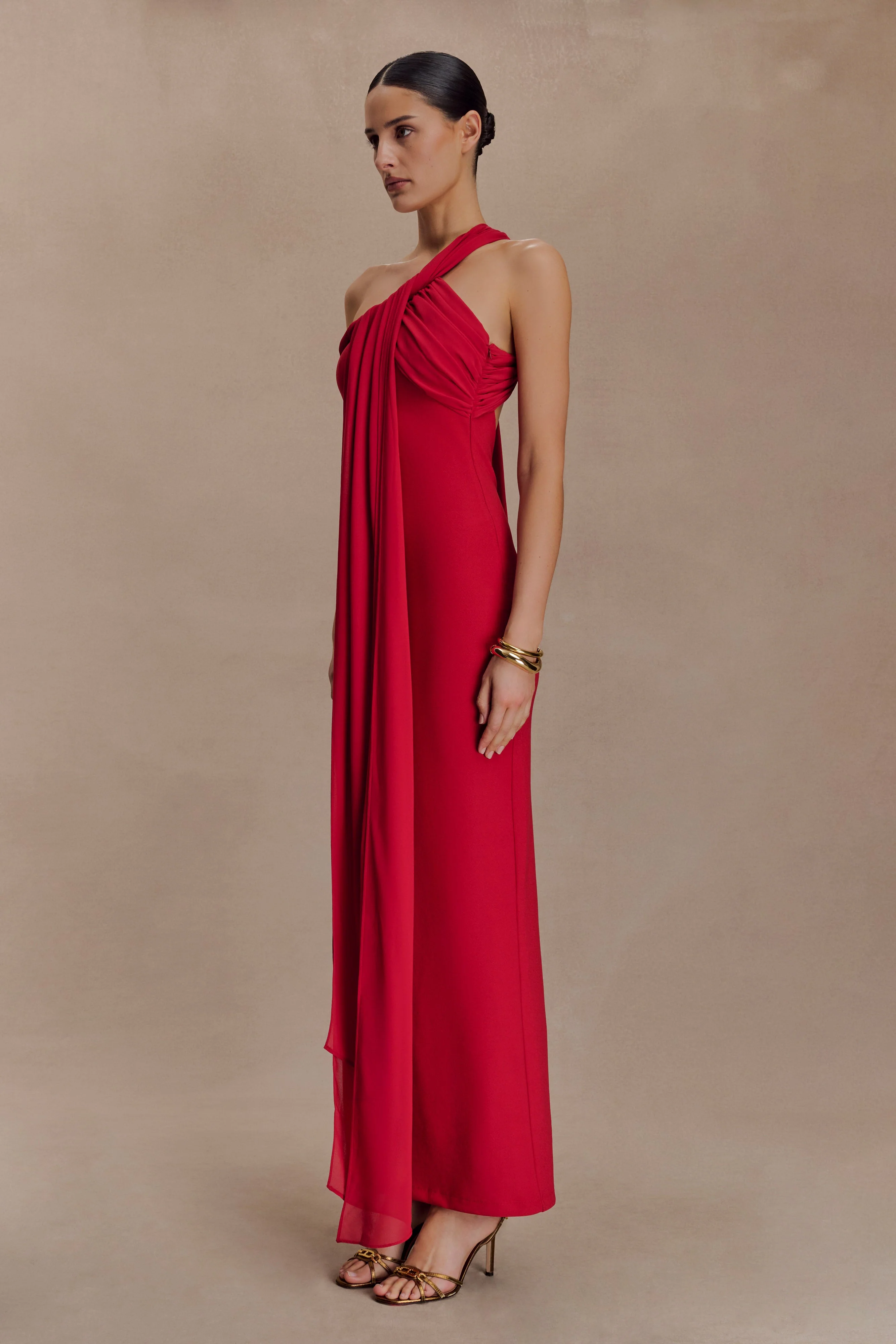 Philippa Knotted Crepe Maxi Dress - Ruby - Image 6