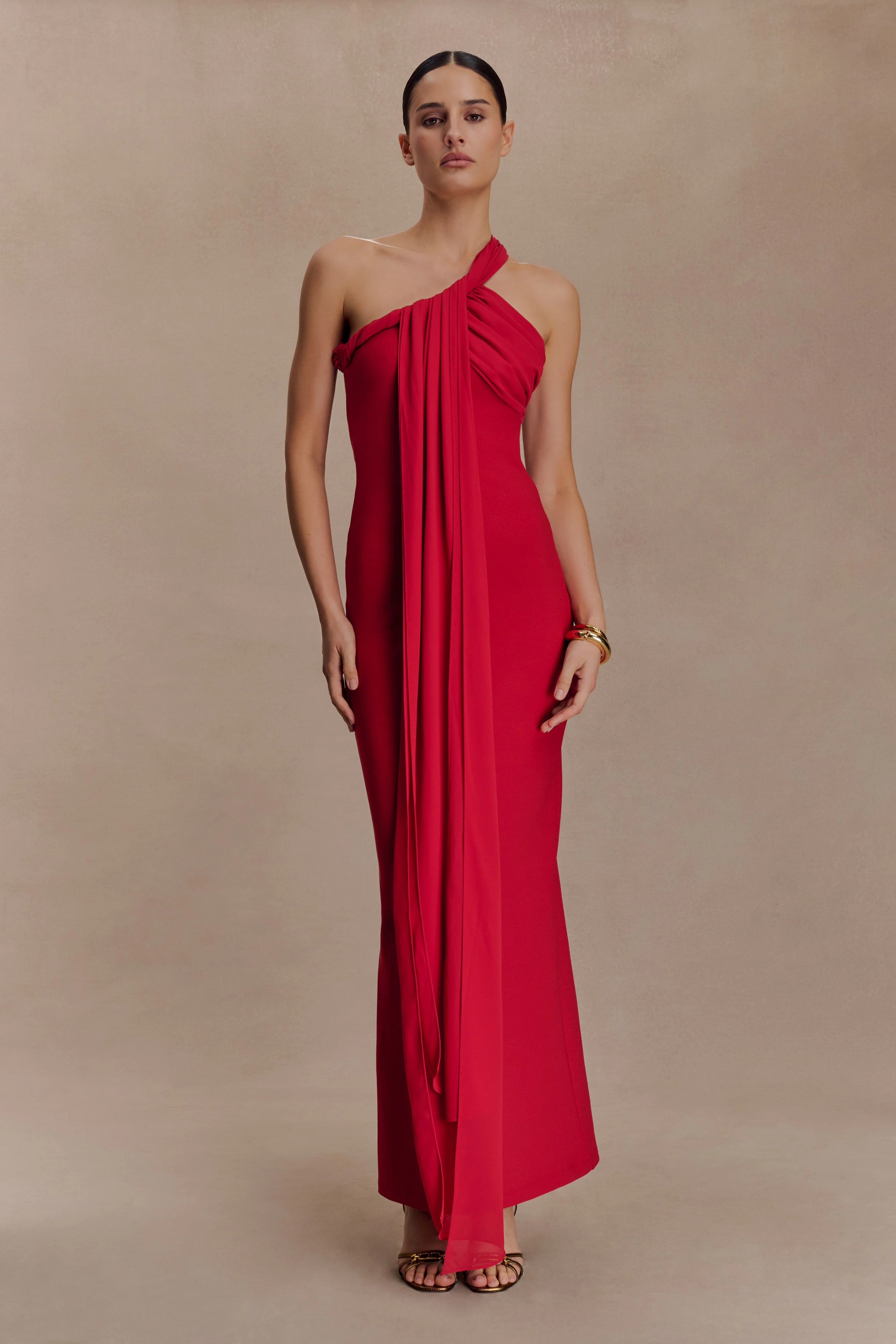 Philippa Knotted Crepe Maxi Dress - Ruby - Image 7