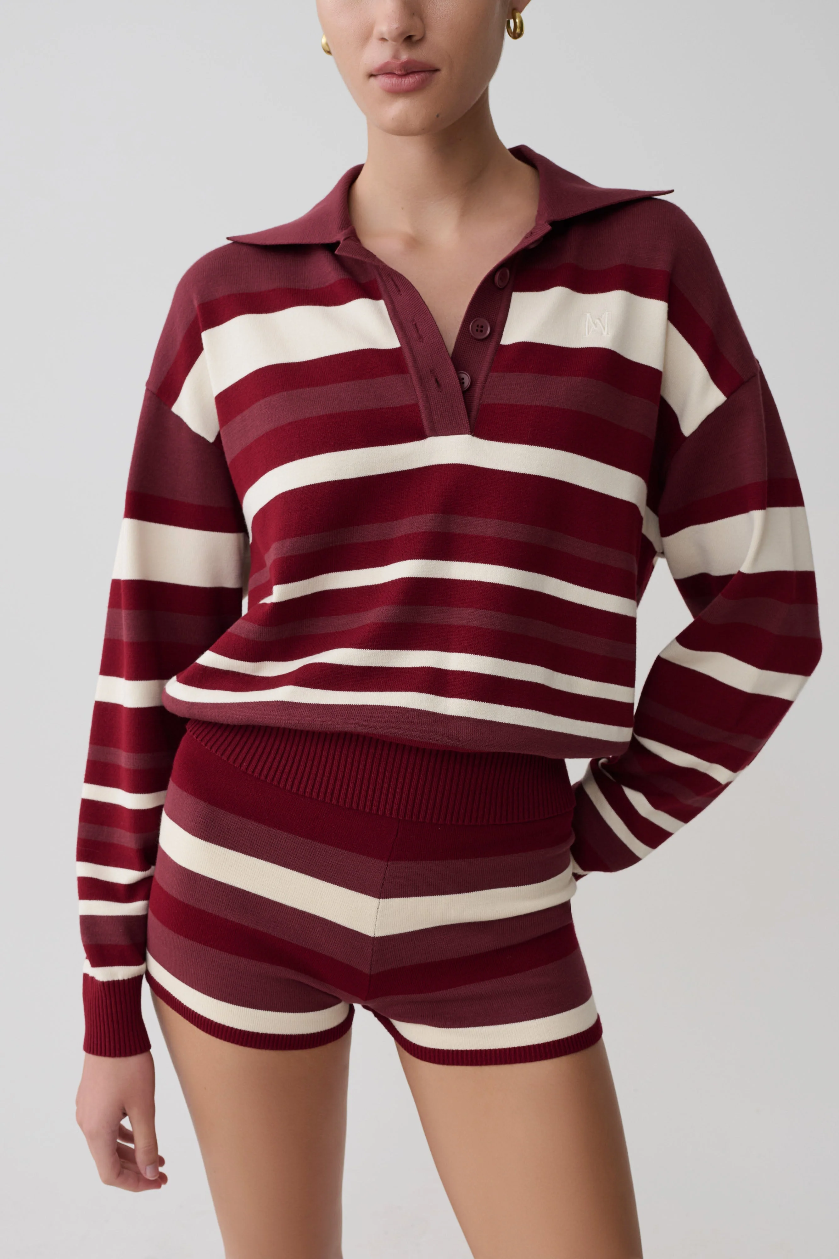 Philly Stripe Knit Short - Burgundy/Cream - Image 8