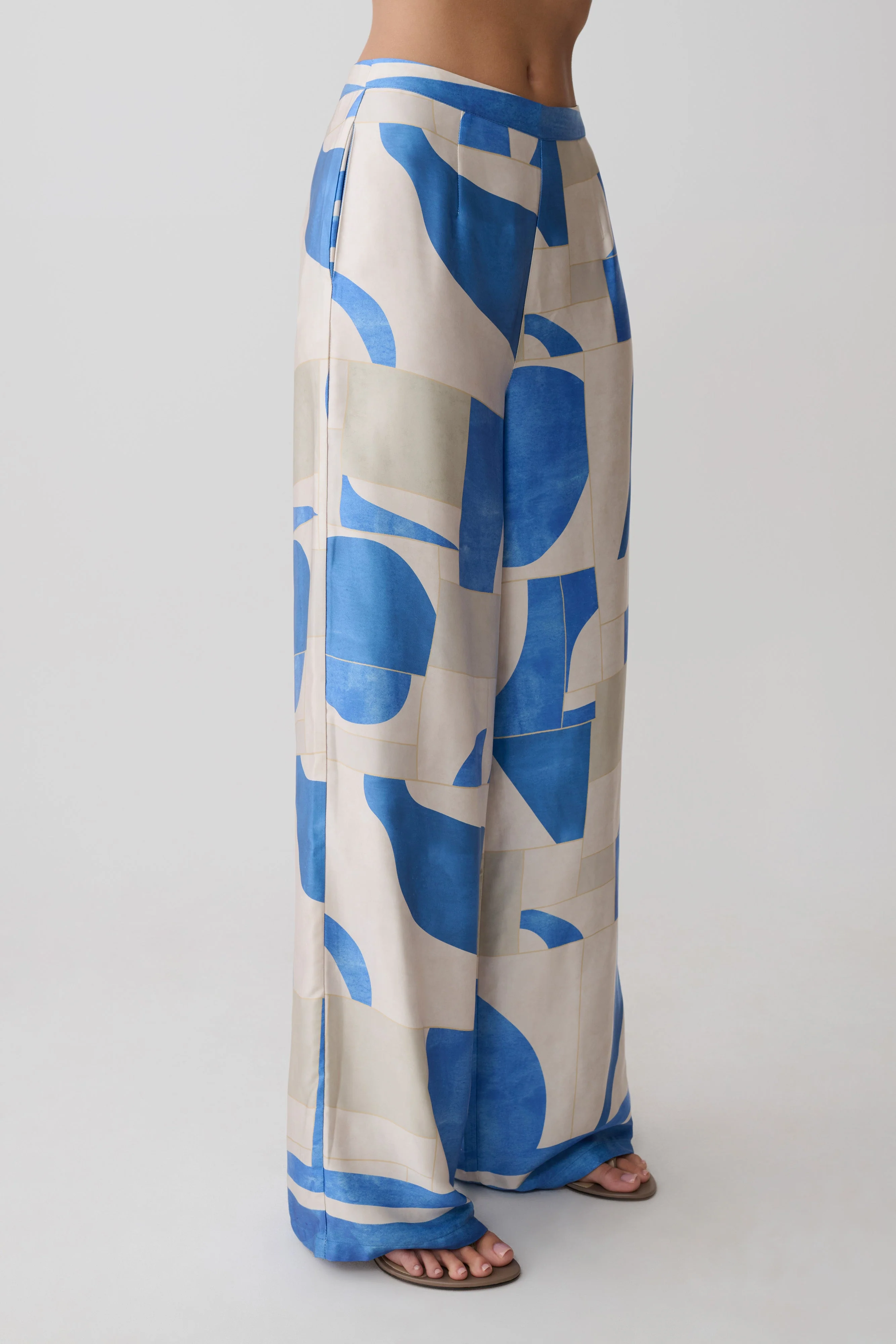 Rachel Satin Straight Leg Pants - Blue Geo Tile Print - Image 3