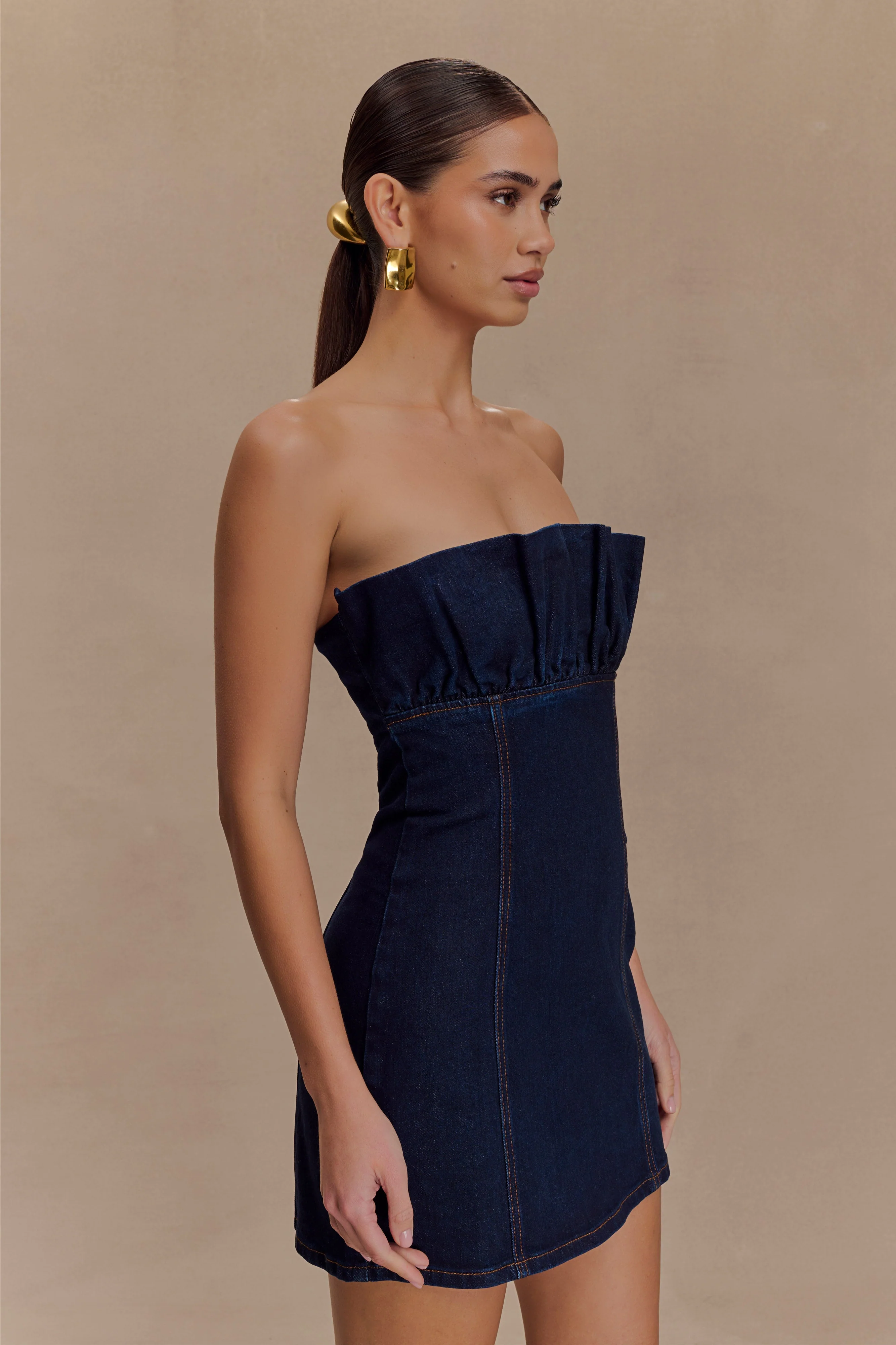 Raesha Frill Denim Mini Dress - Indigo Blue - Image 4