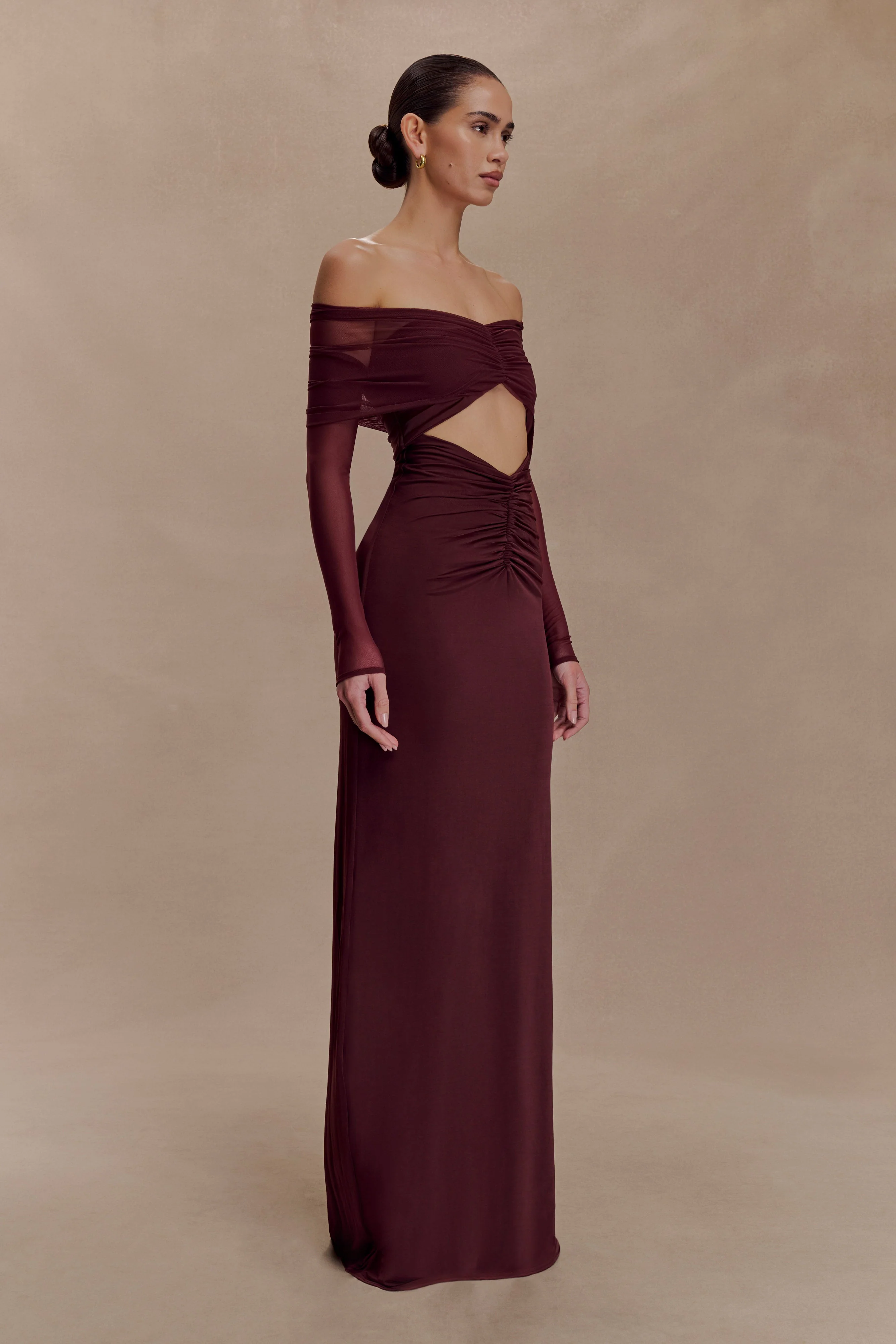 Rafaella Slinky And Mesh Maxi Dress - Mahogany - Image 3