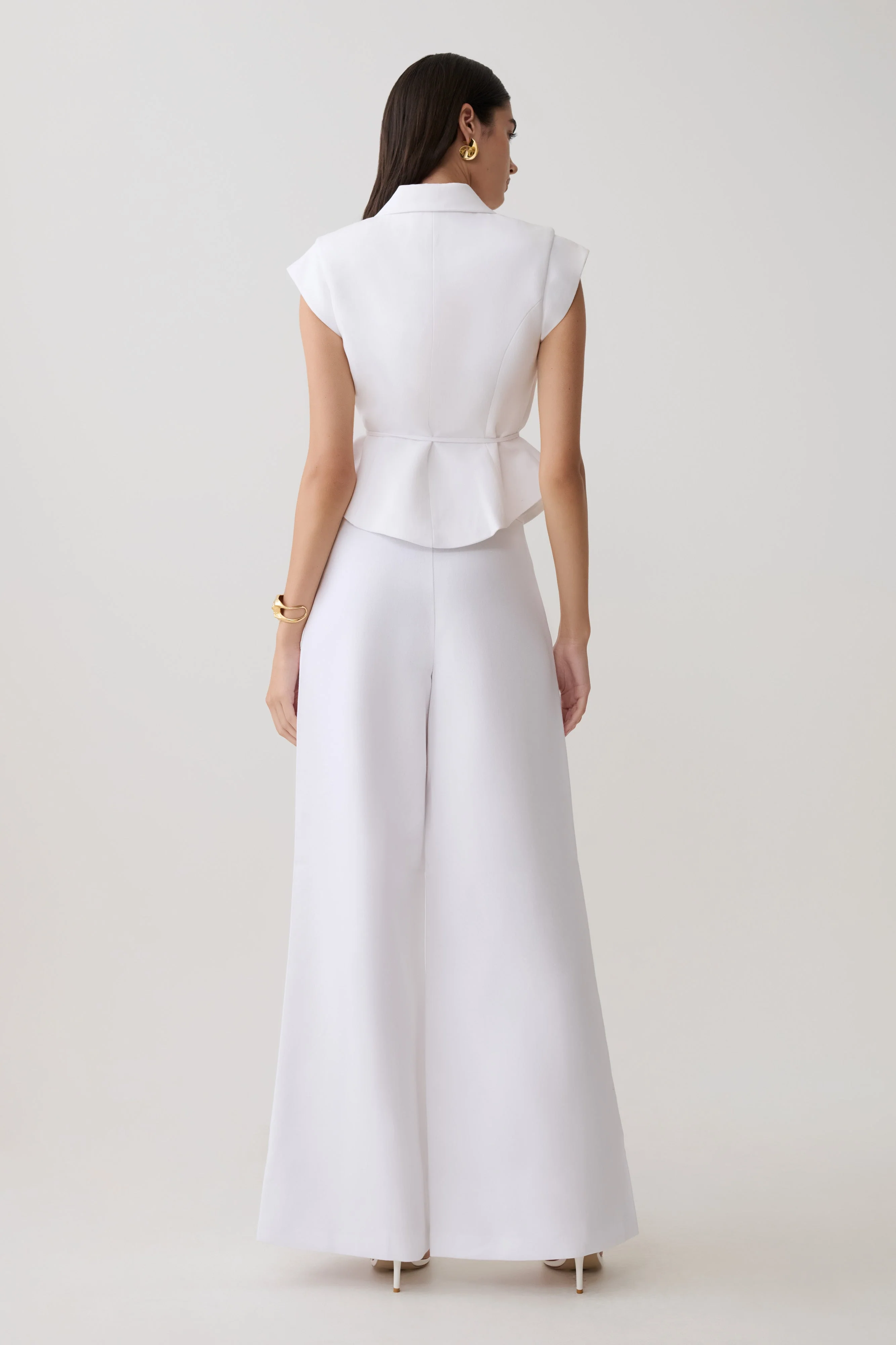 Raya Mid Rise Wide Leg Linen Pant - White - Image 6