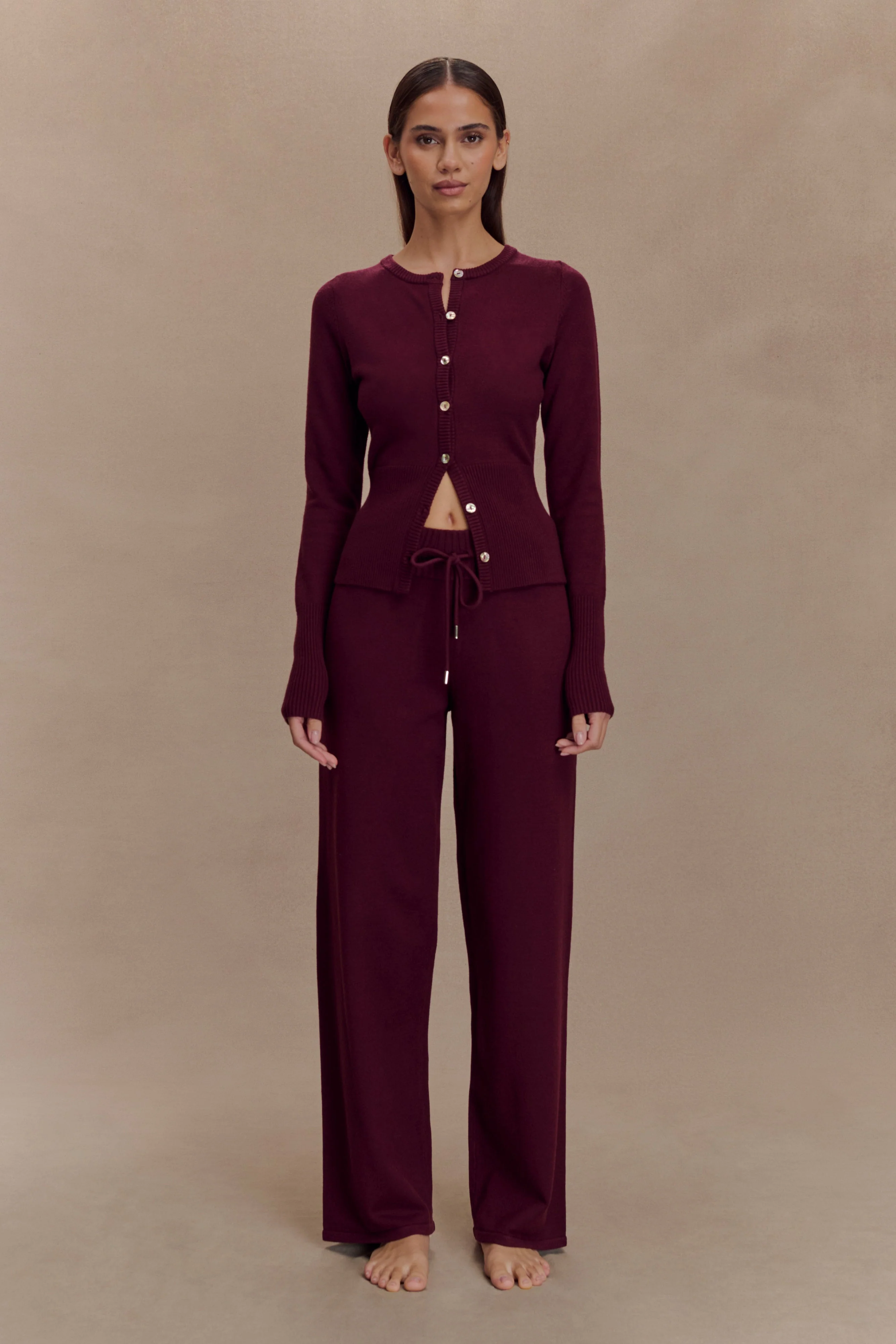 Reese Fitted Knit Cardigan - Merlot - Image 6