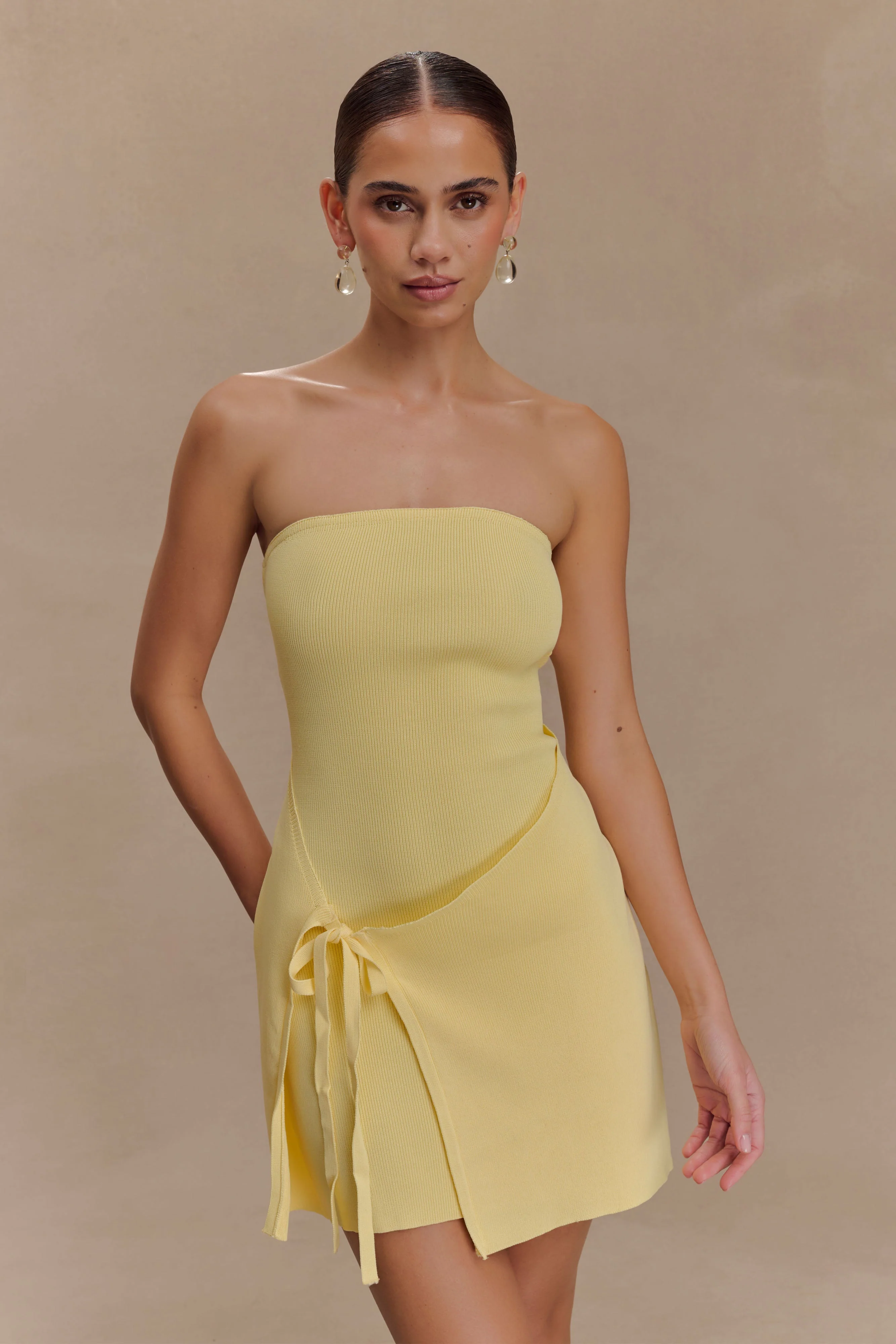 Rian Strapless Knit Mini Dress - Lemon - Image 6