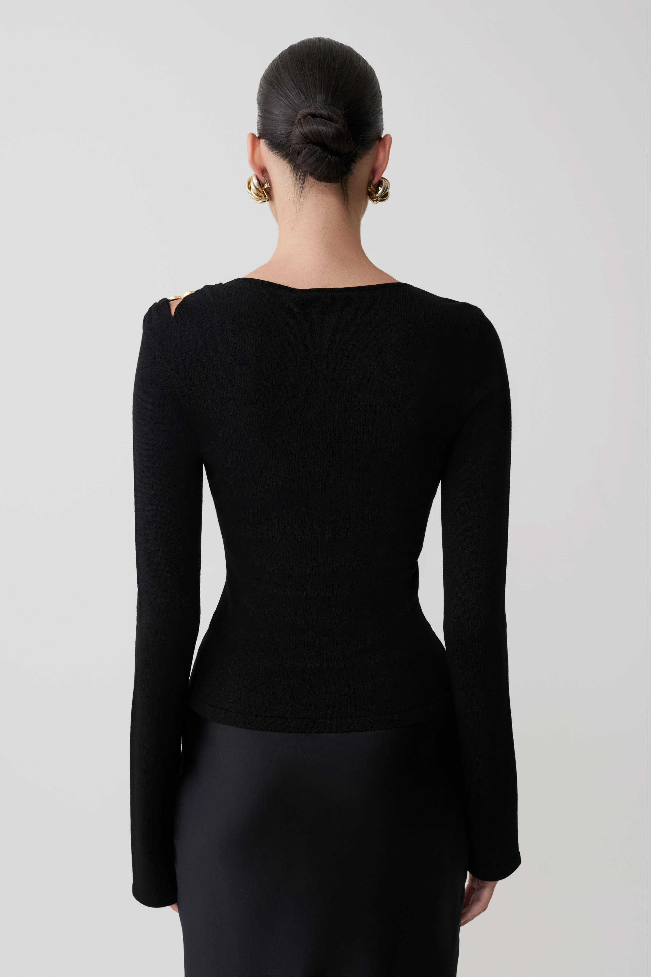 Ricky Knit Long Sleeve Longline Top - Black - Image 2