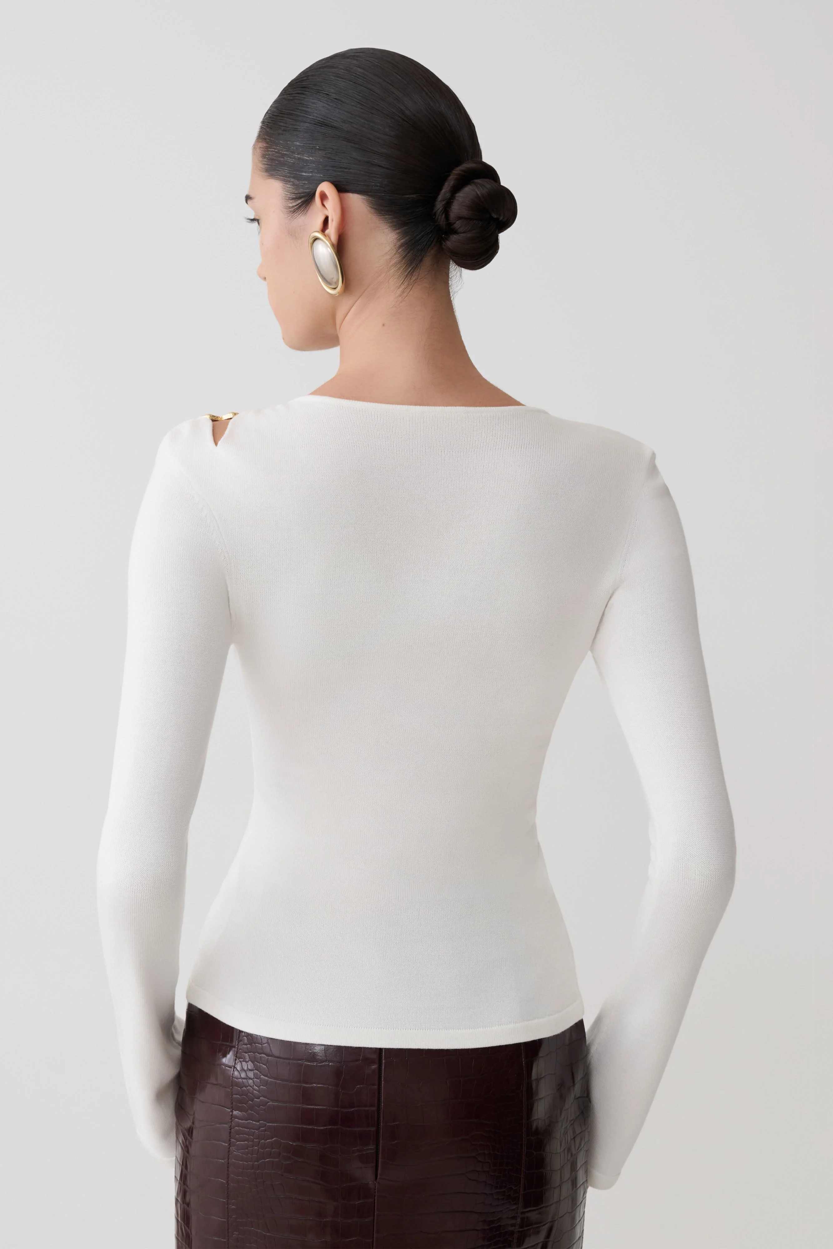 Ricky Knit Long Sleeve Longline Top - Ivory - Image 2