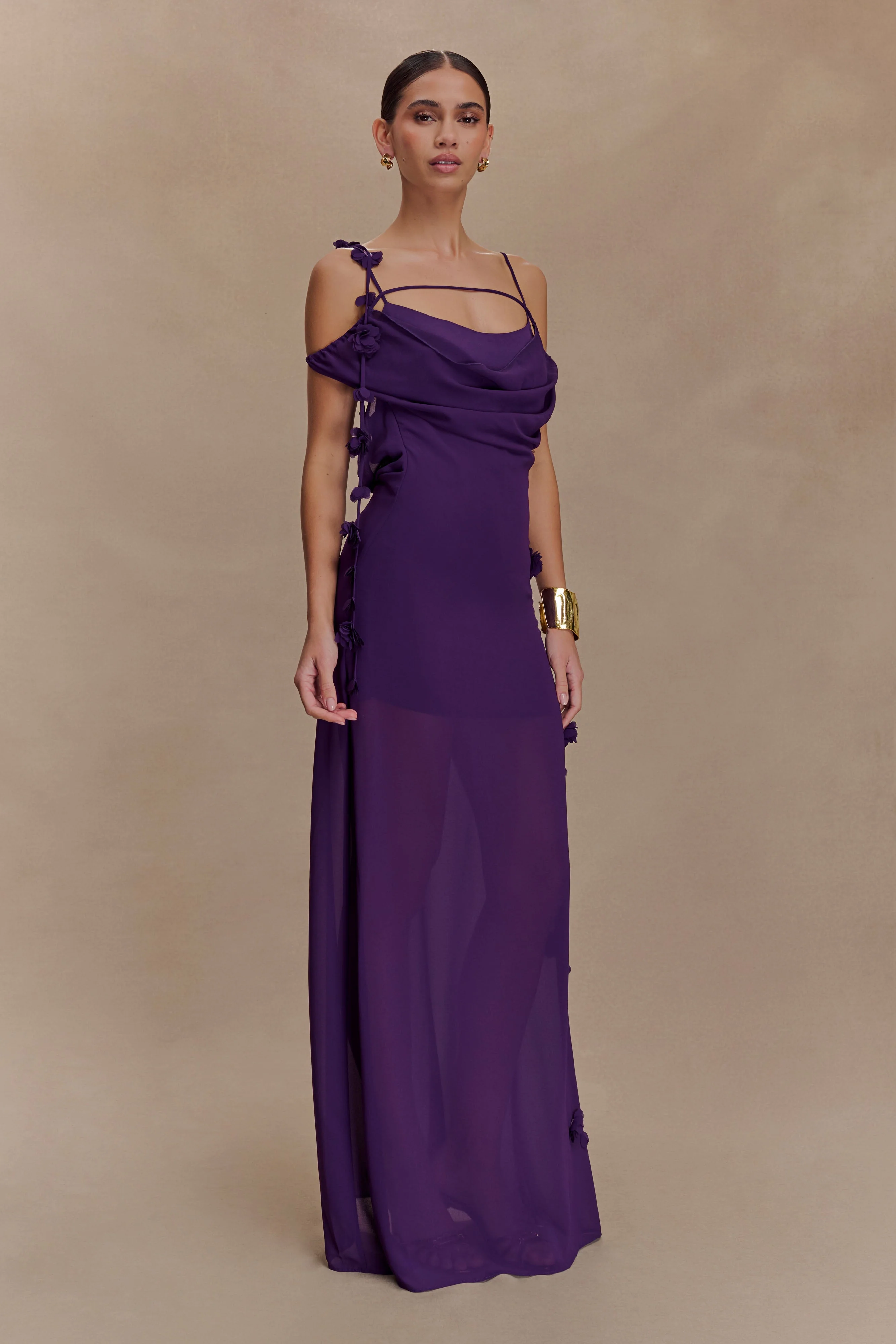 Rosalie Floral Chiffon Maxi Dress - Purple - Image 4
