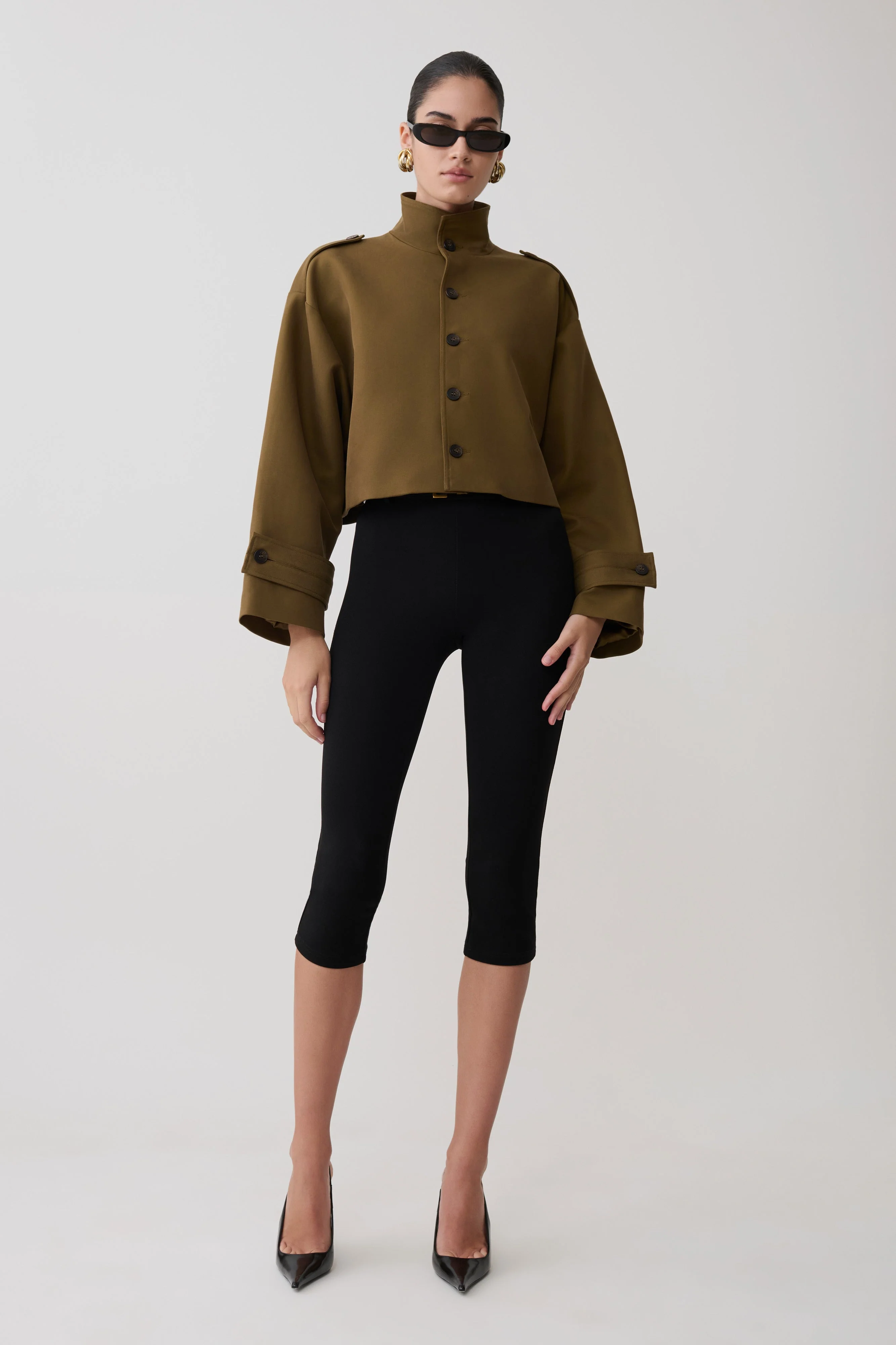 Rue Funnel Neck Bomber Jacket - Khaki - Image 4