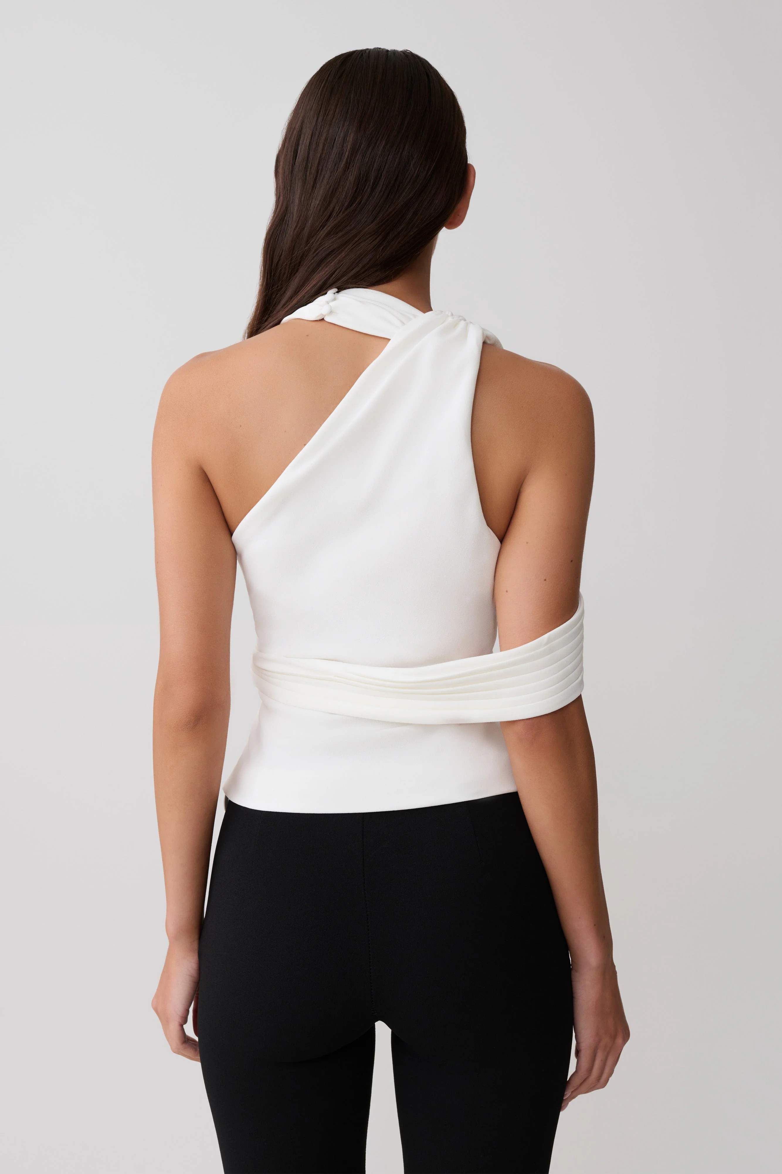 Sable Crossover Crepe Halter Top - White - Image 2