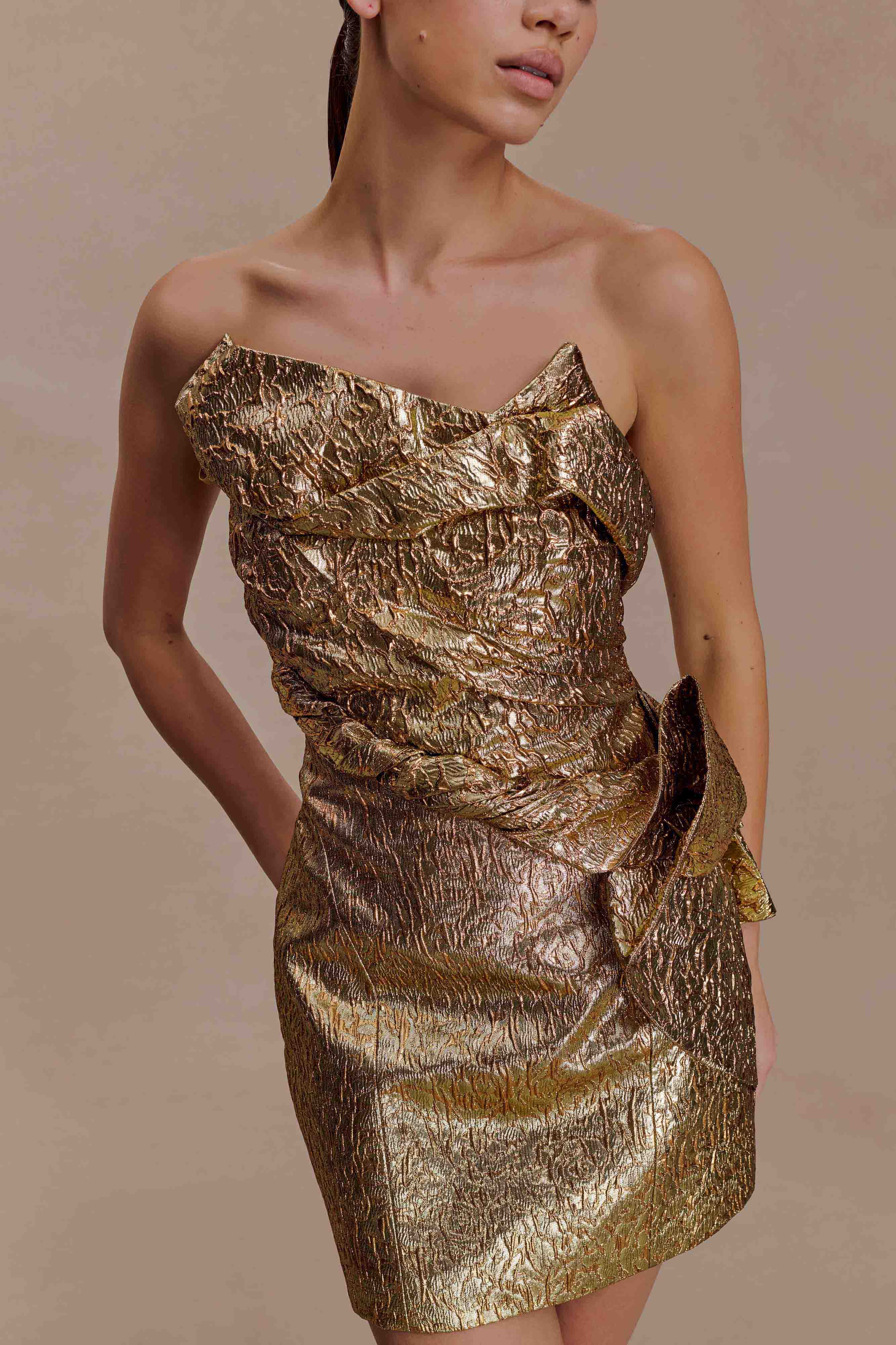Sadie Structured Mini Dress - Gold - Image 8