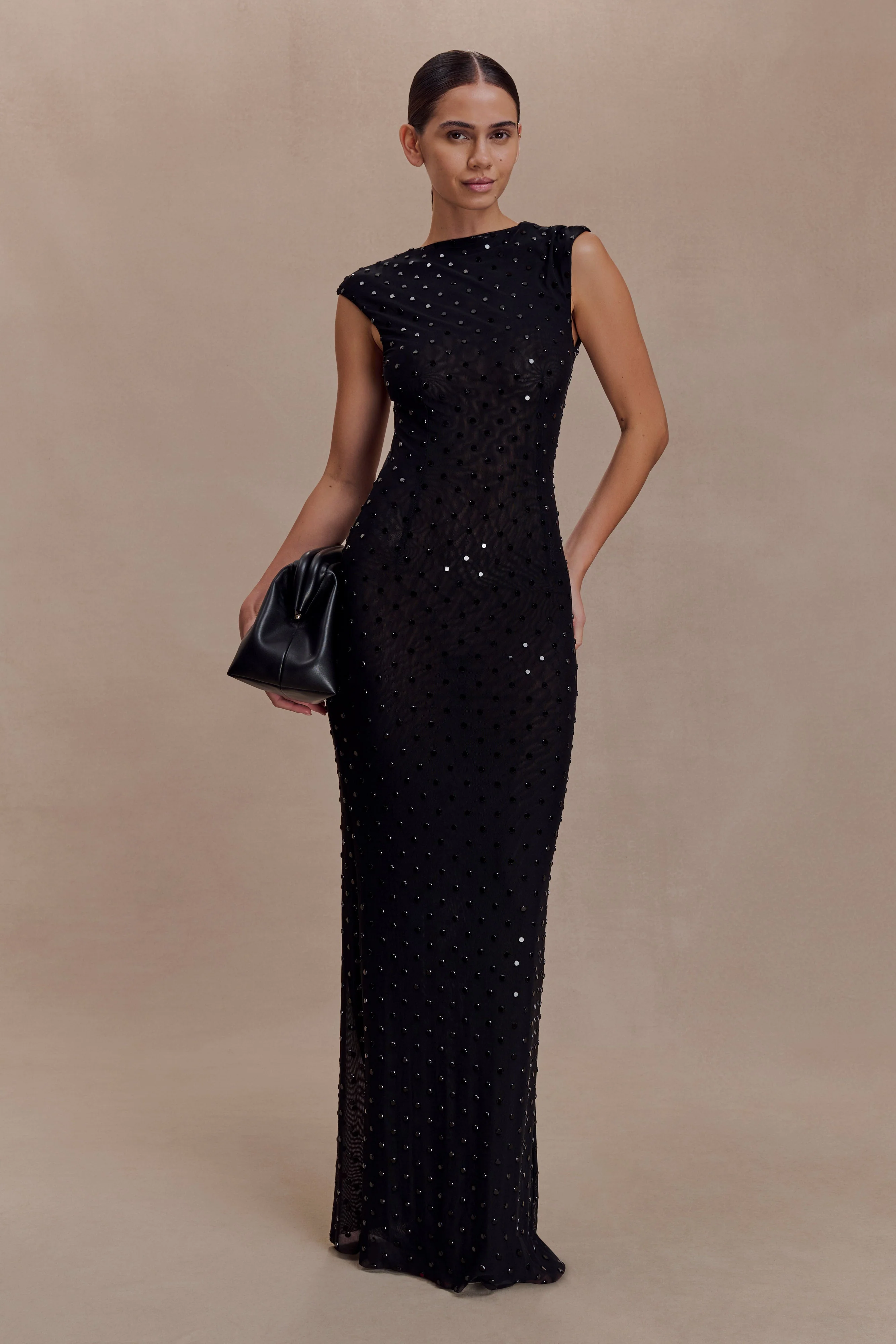 Samara Sleeveless Diamante Maxi Dress - Black - Image 9