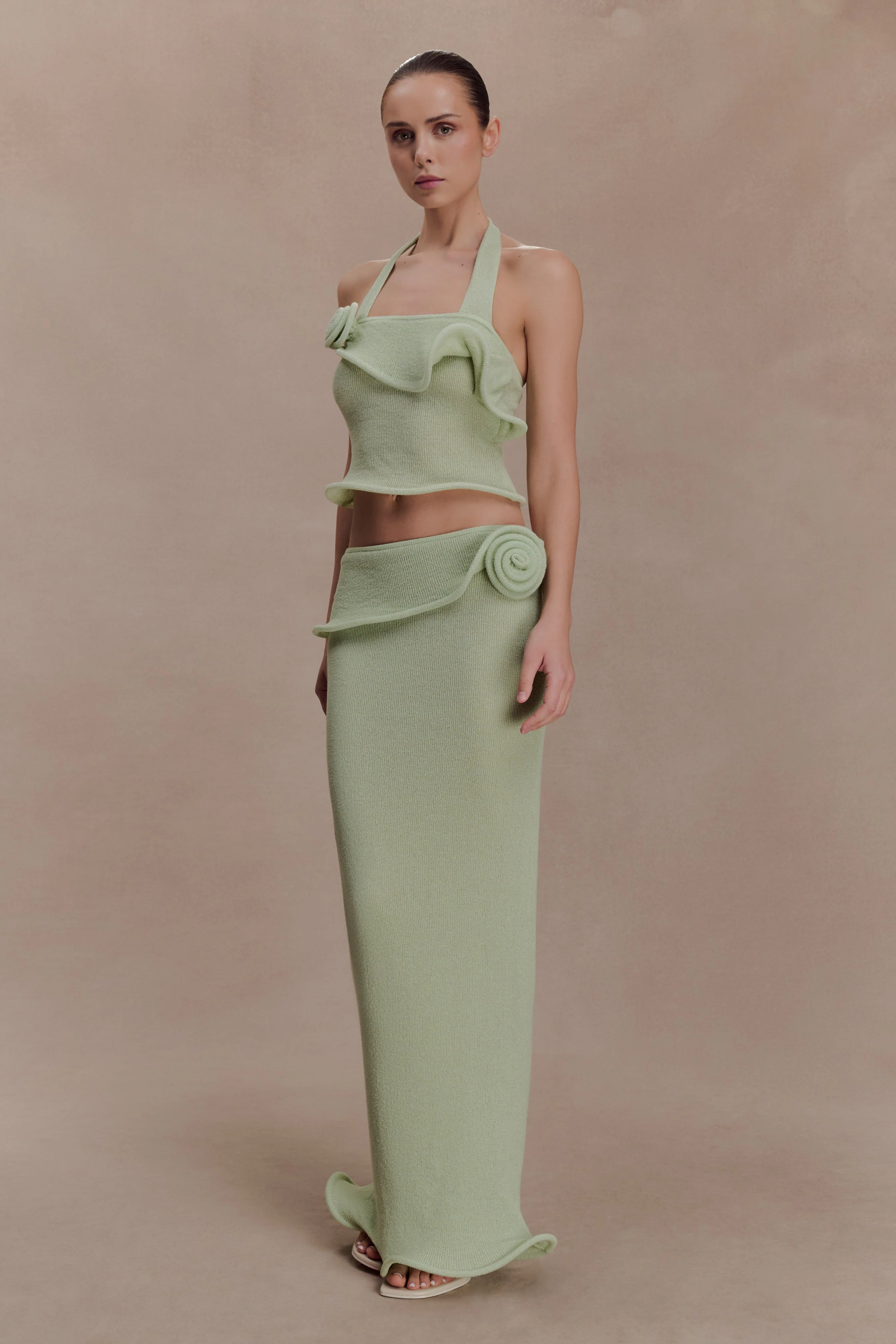 Samira Halter Knit Twist Top - Pastel Green - Image 4