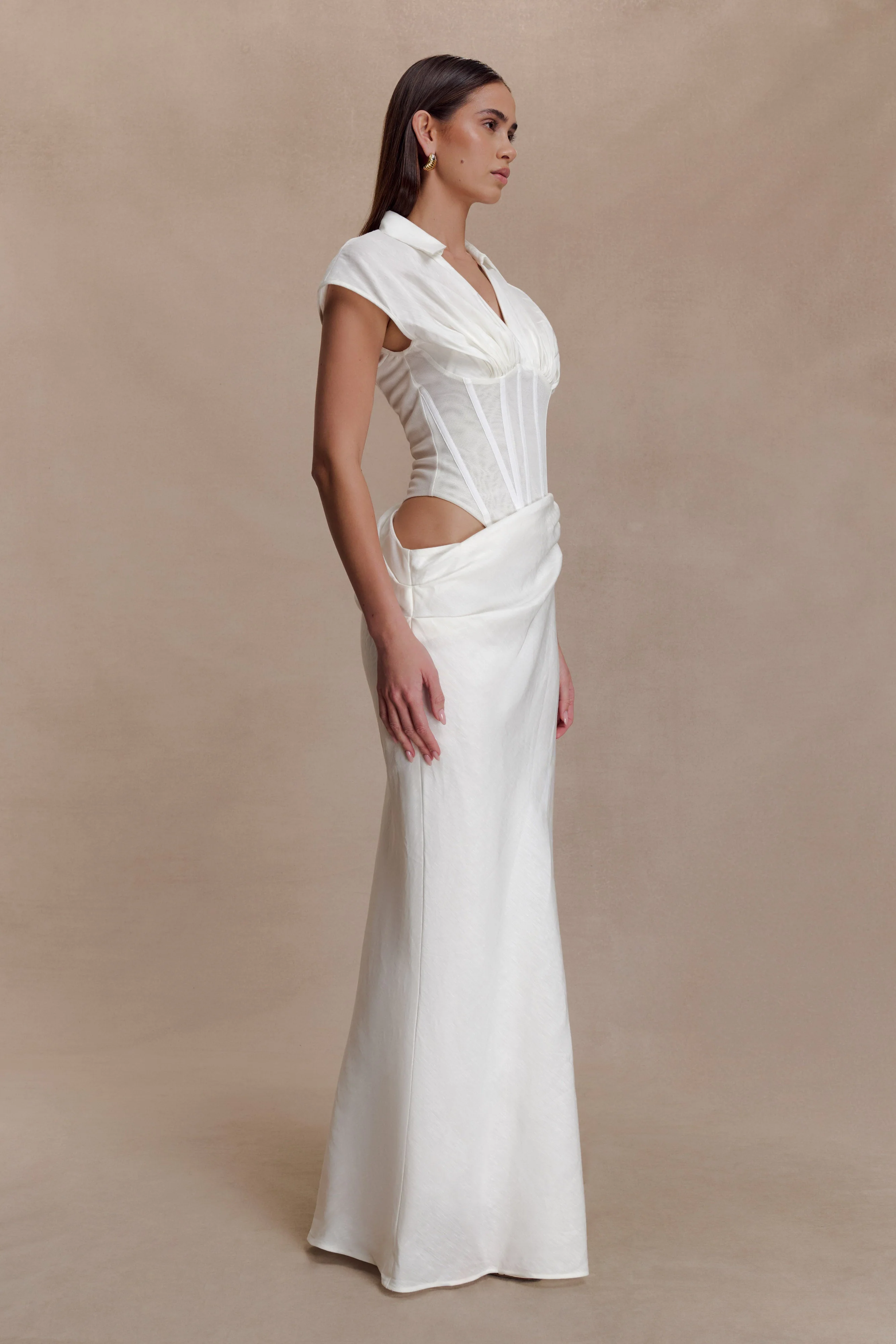 Saphira Shirt Corset Maxi Dress - White - Image 2