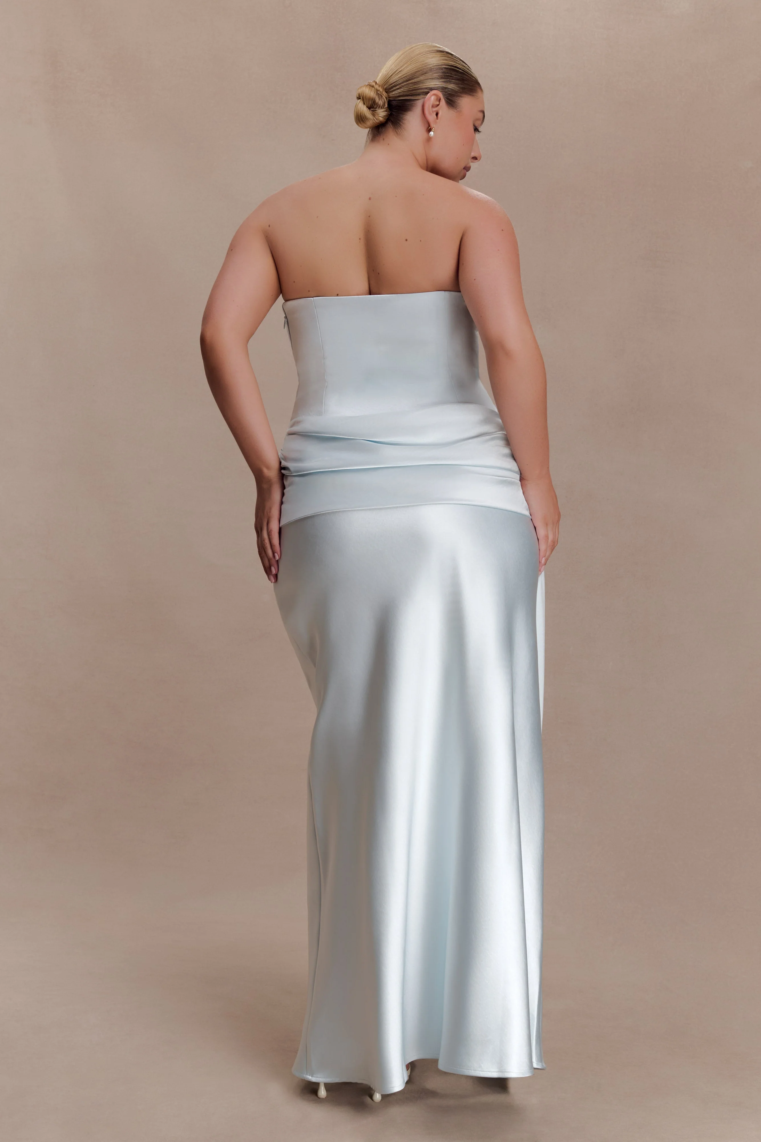 Sarah Strapless Maxi Dress With Waist Tie - Ice Blue - Image 6
