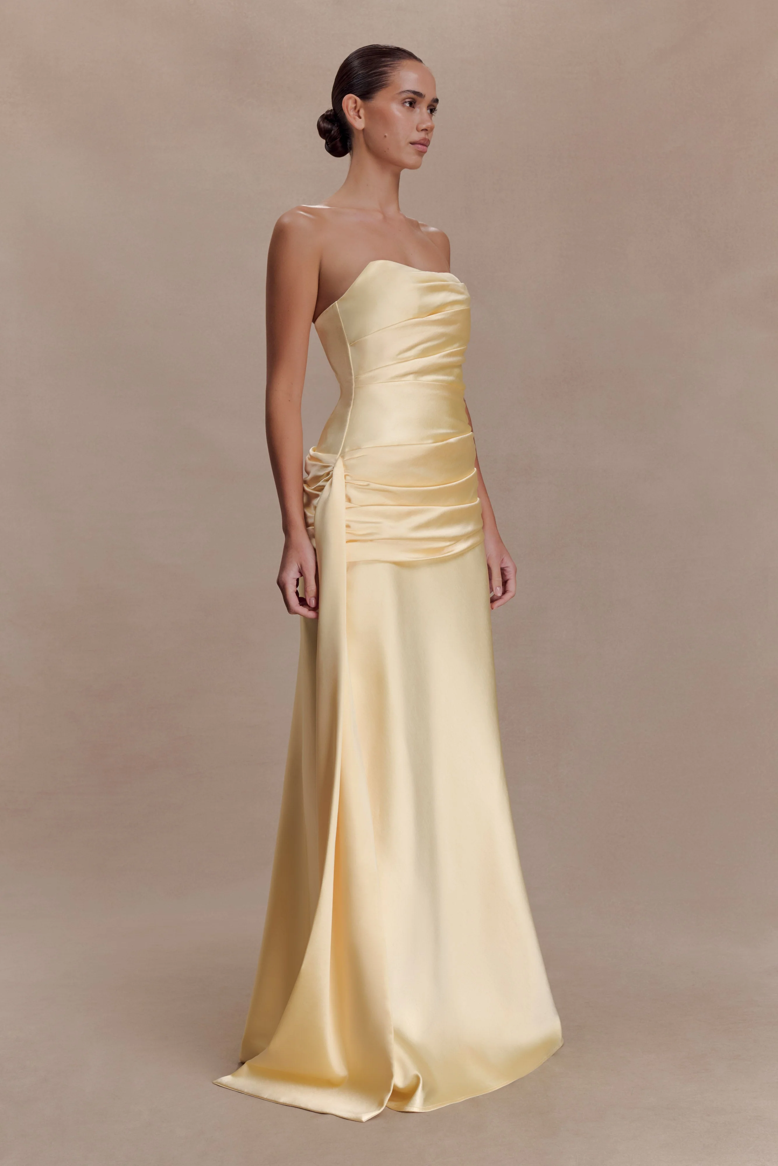 Sarah Strapless Maxi Dress With Waist Tie - Lemon - Image 4