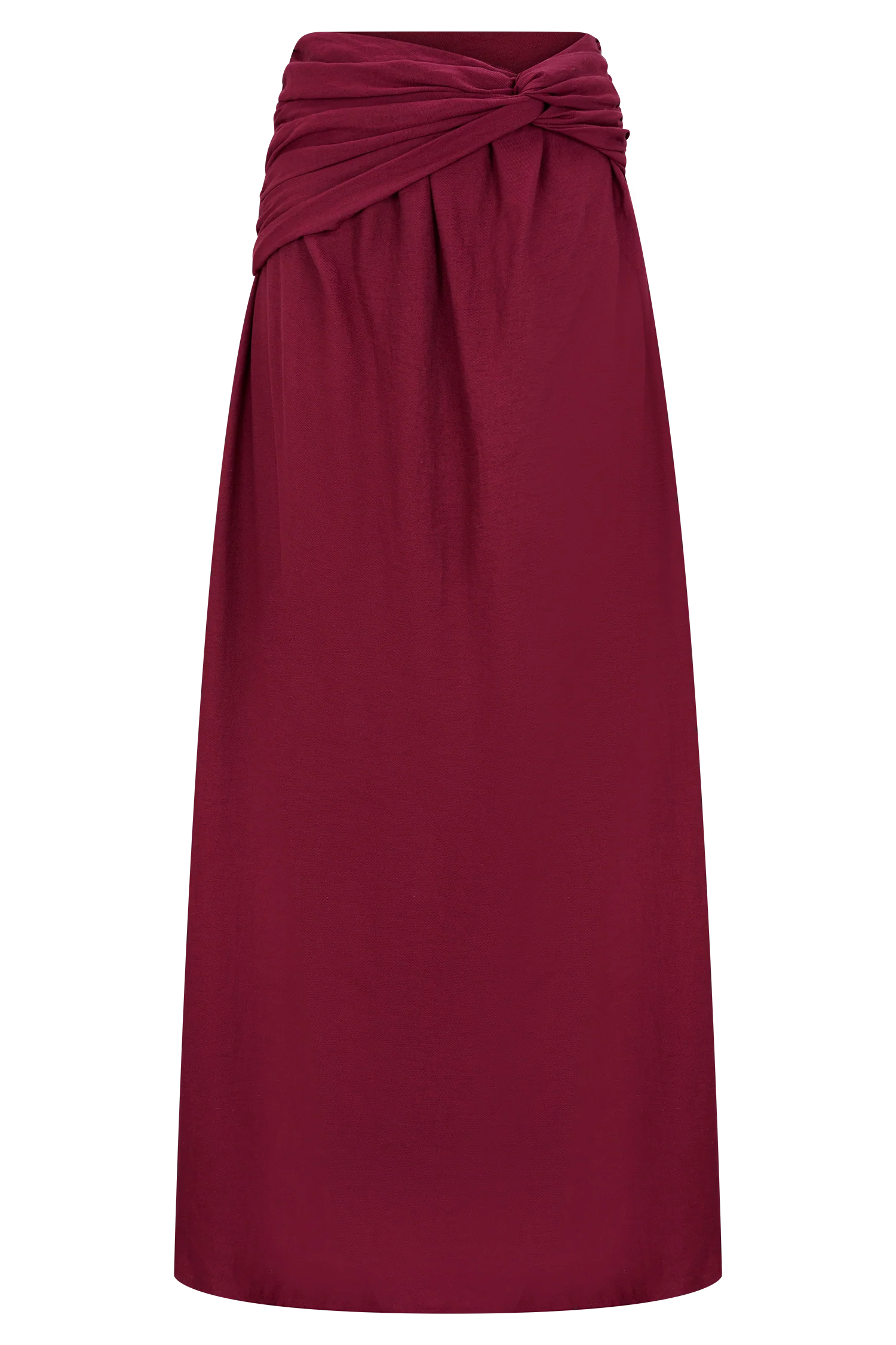 Scottie Gathered Linen Knot Maxi Skirt - Wine - Image 6