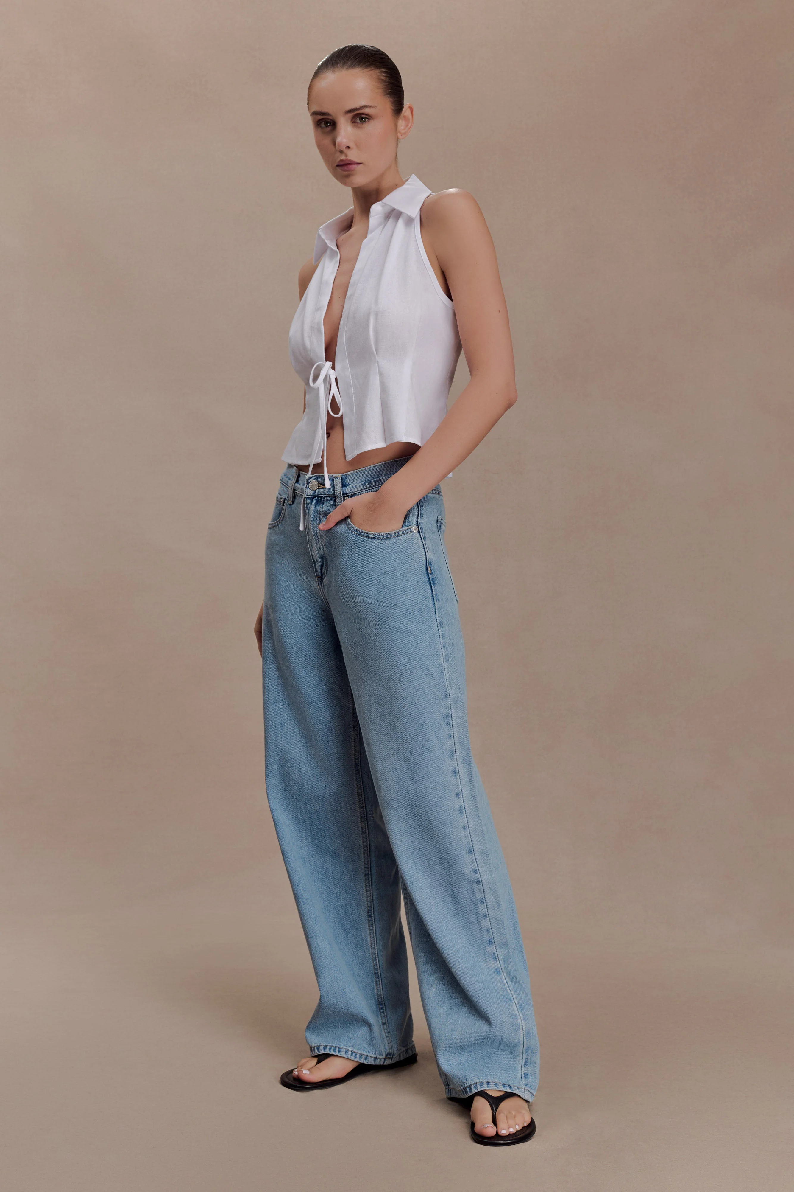 Scout Sleeveless Linen Shirt - White - Image 3