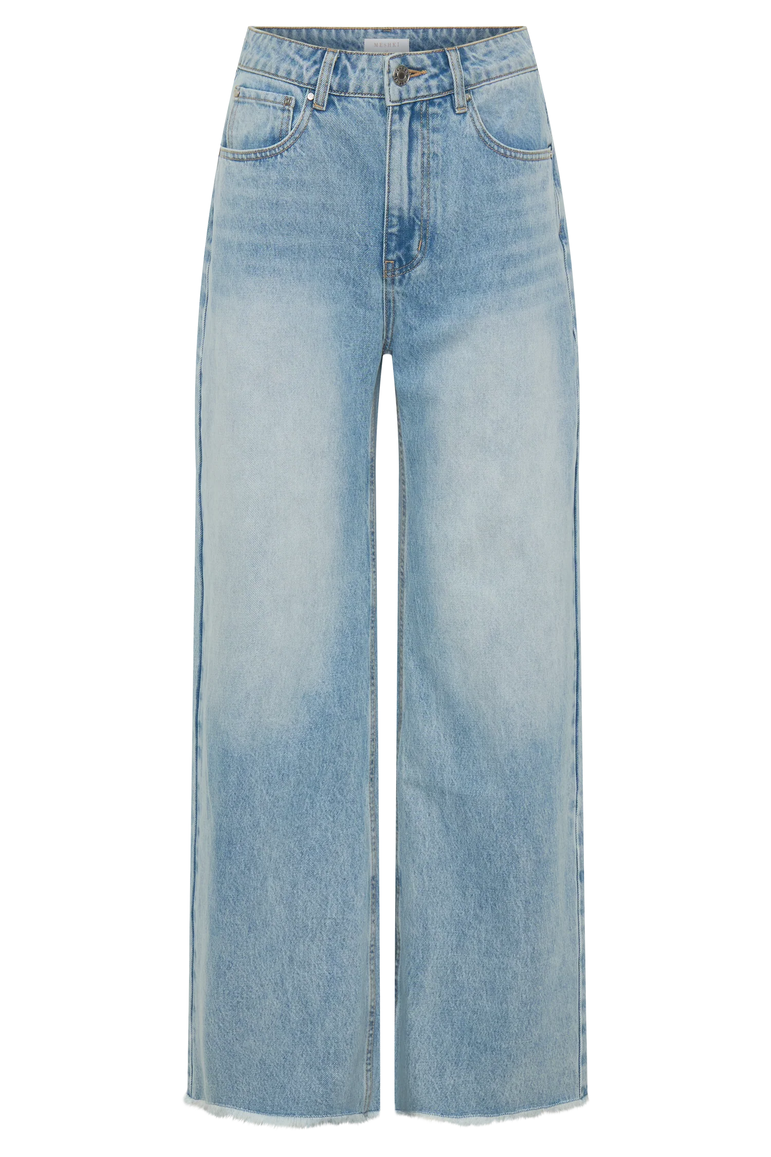 Sebastian Straight Leg Denim Jeans With Fray Hem - Washed Light Blue - Image 13
