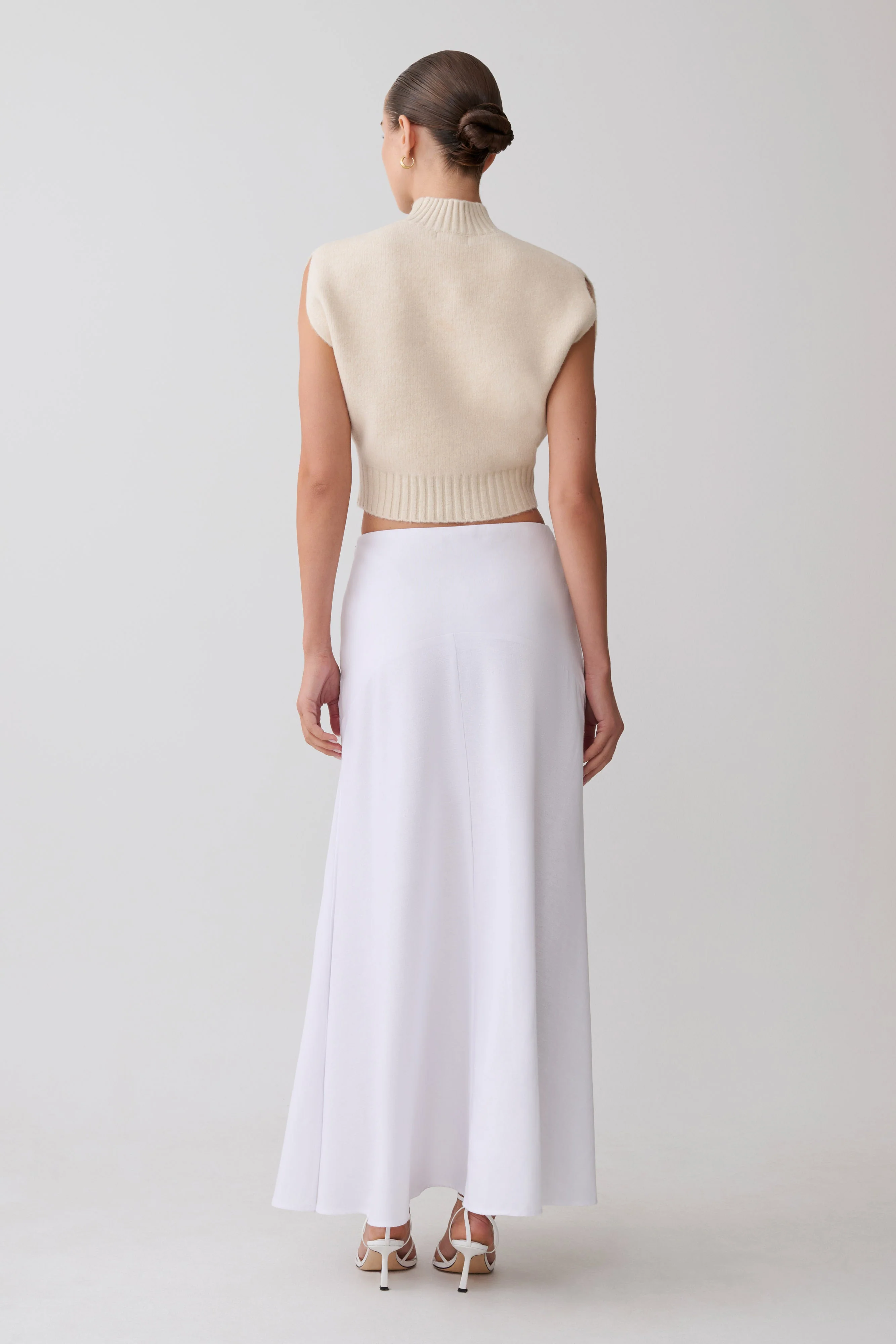 Selma Curved Waist Midi Skirt - White - Image 3