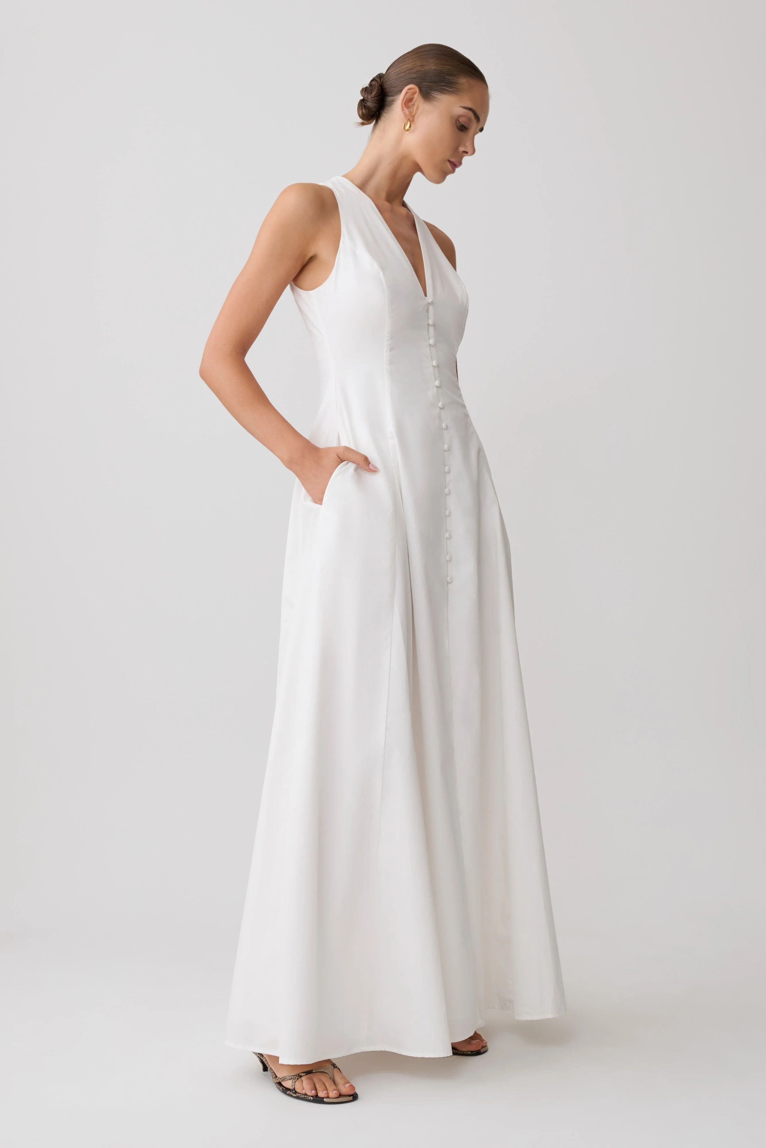 Sienna Button Down Maxi Dress - White - Image 4
