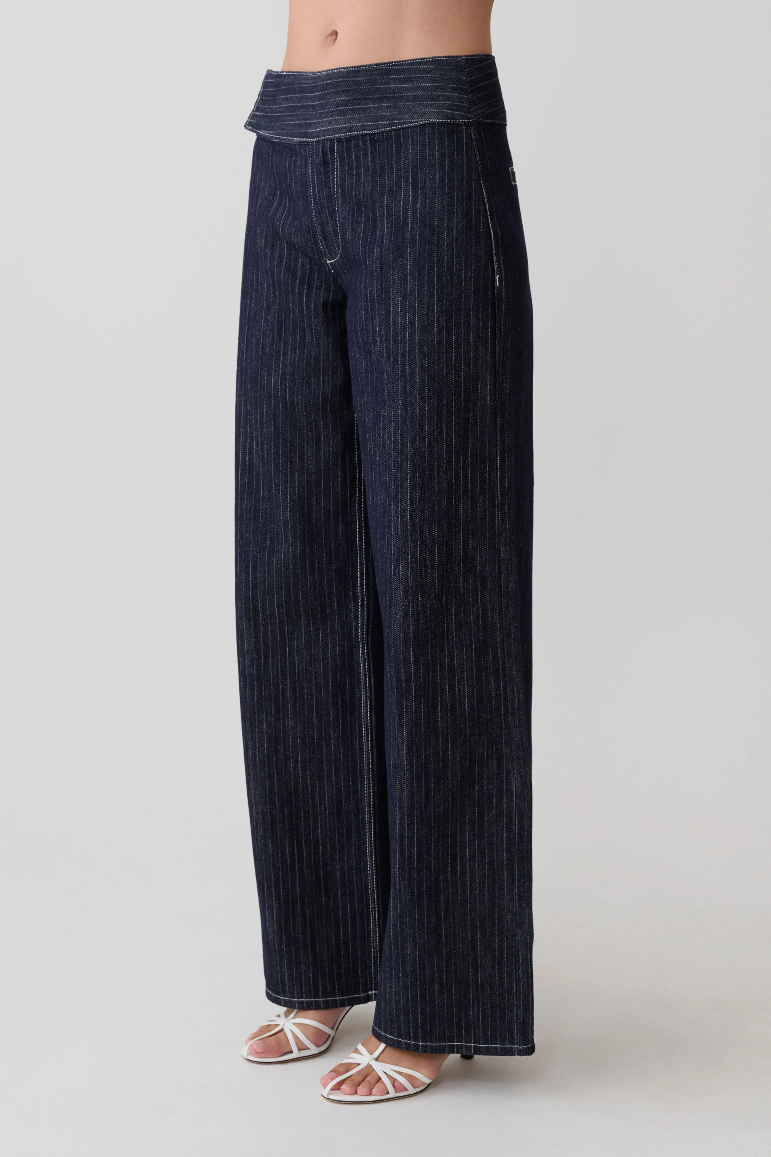 Sienna Flare Mid Rise Denim Jeans - Indigo Pinstripe - Image 3