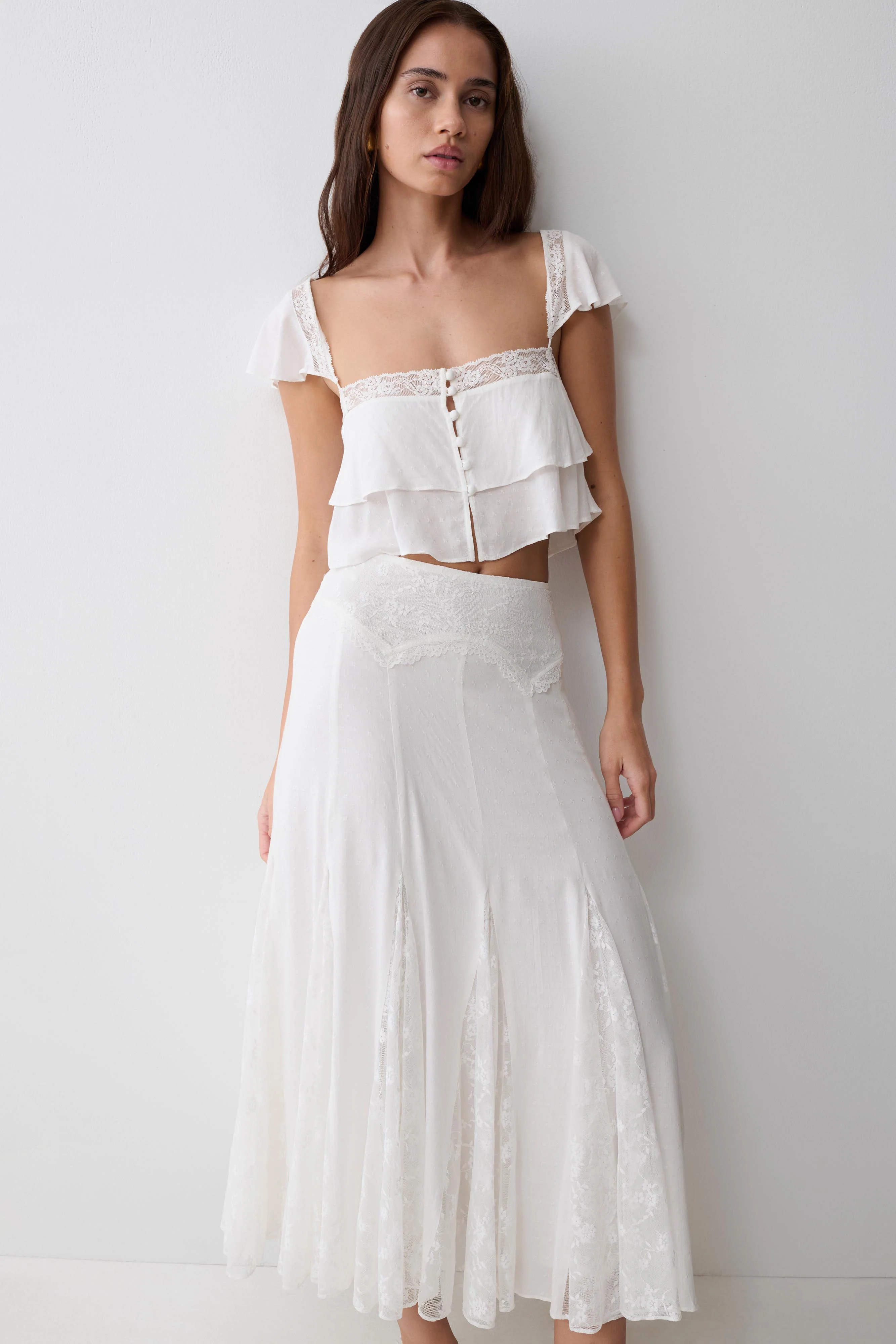 Skylar Lace Panelled Midi Skirt - White - Image 3
