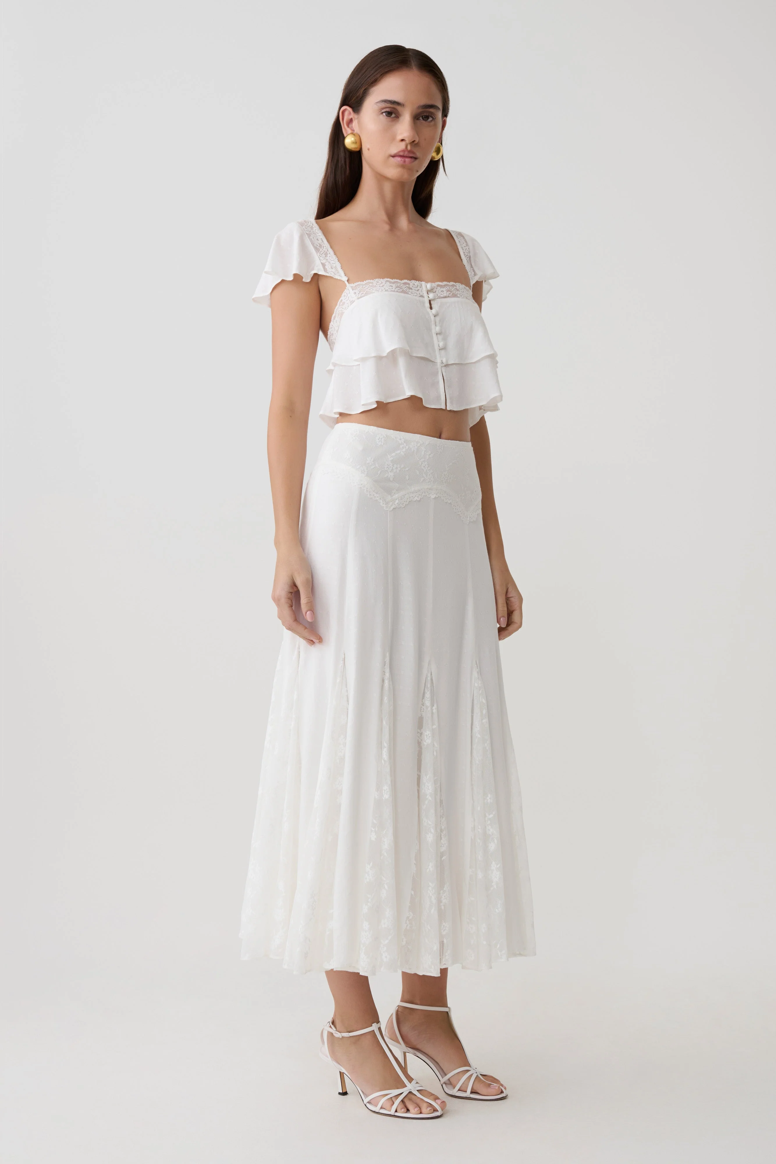 Skylar Lace Panelled Midi Skirt - White - Image 4