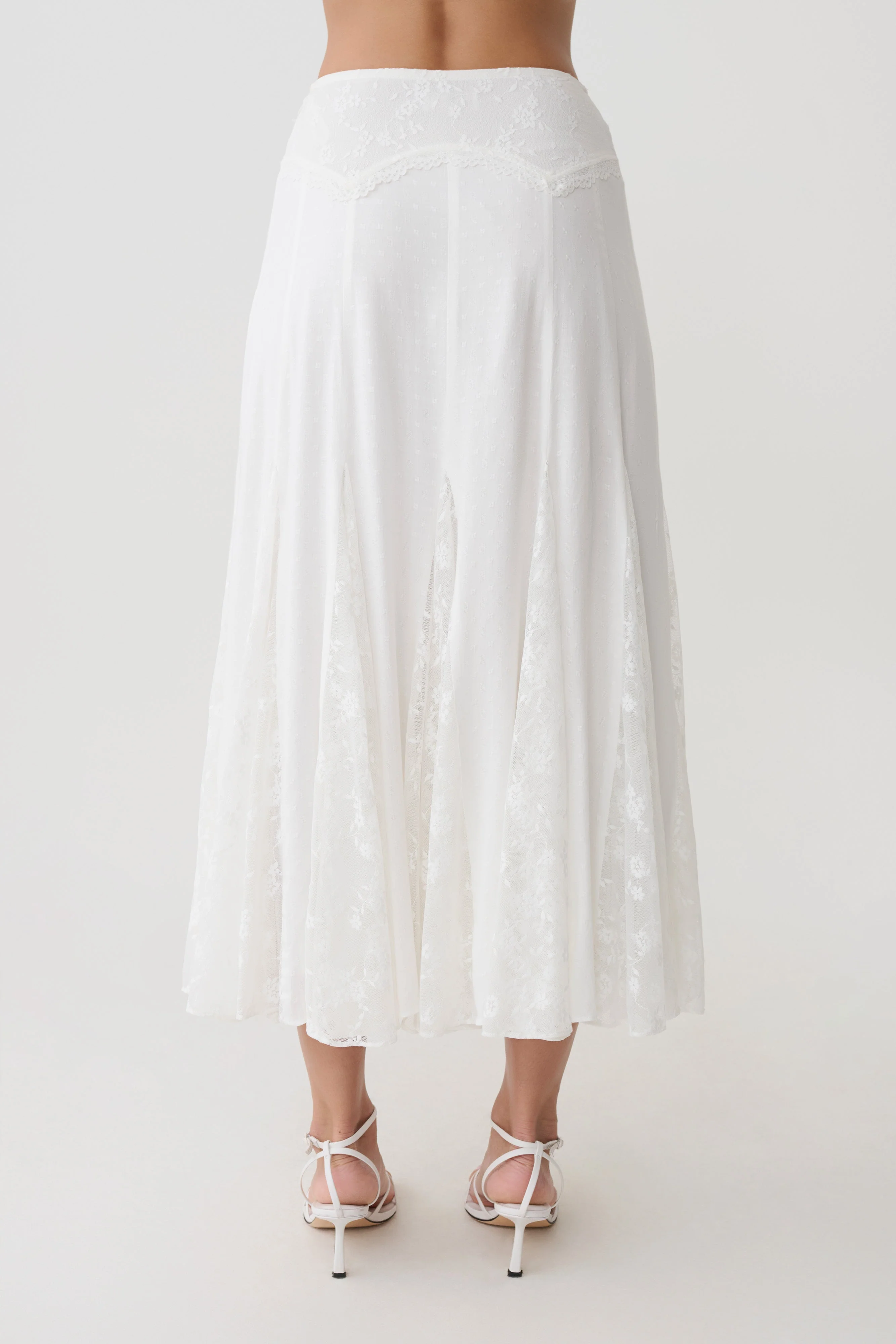Skylar Lace Panelled Midi Skirt - White - Image 7