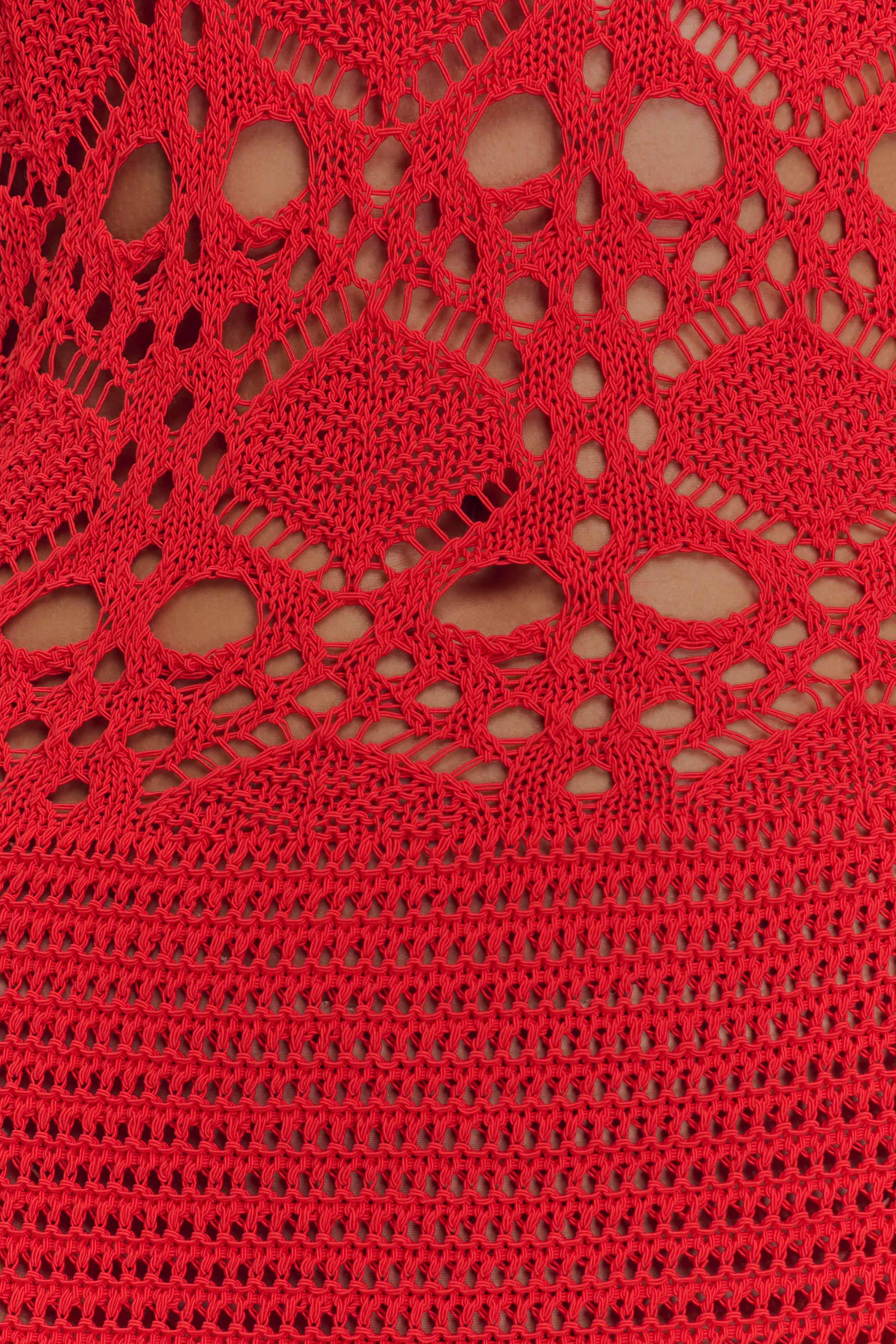 Solstice Off Shoulder Crochet Knit Maxi Dress - Blood Orange - Image 5