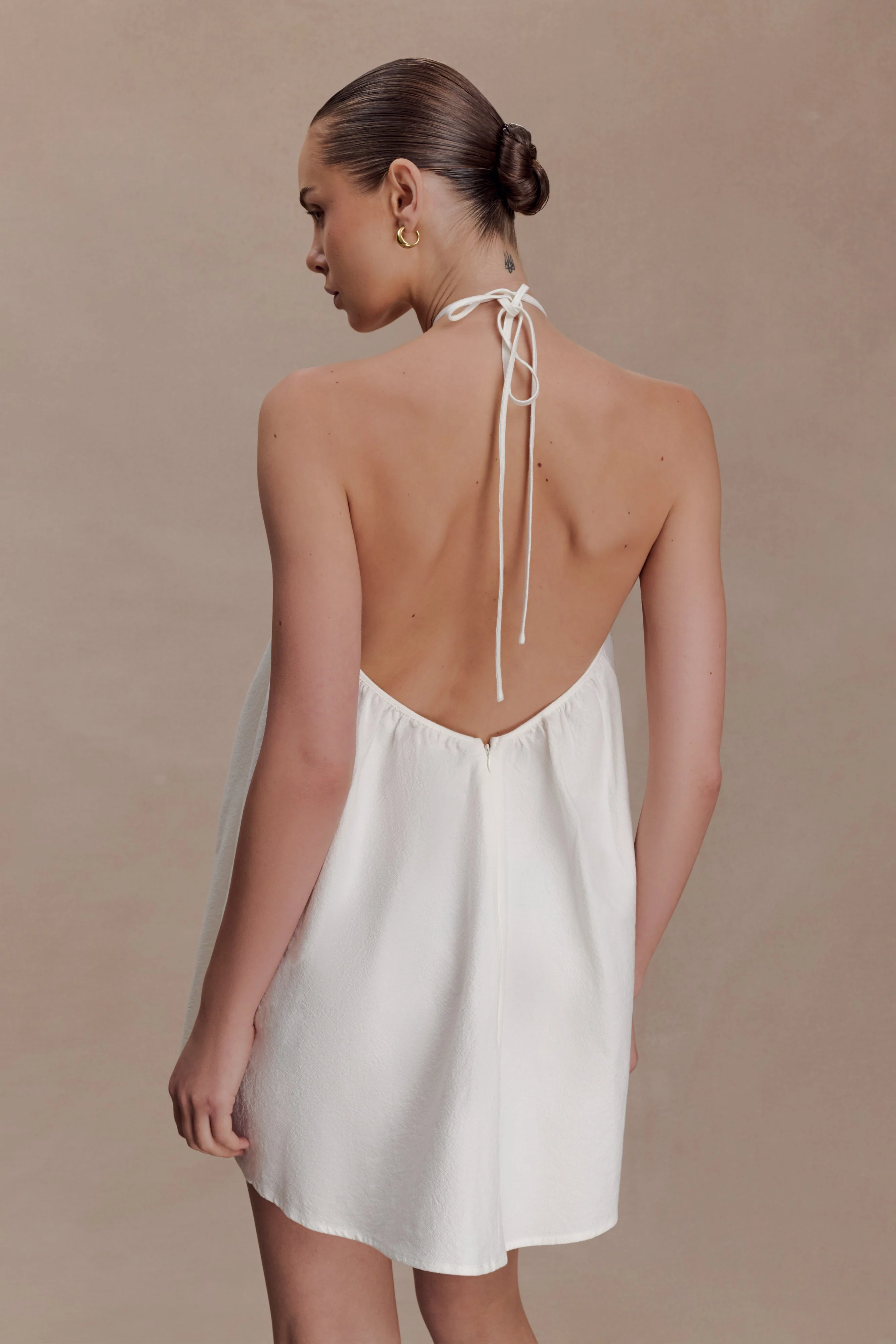Sonja Keyhole Halter Cotton Mini Dress - White - Image 3
