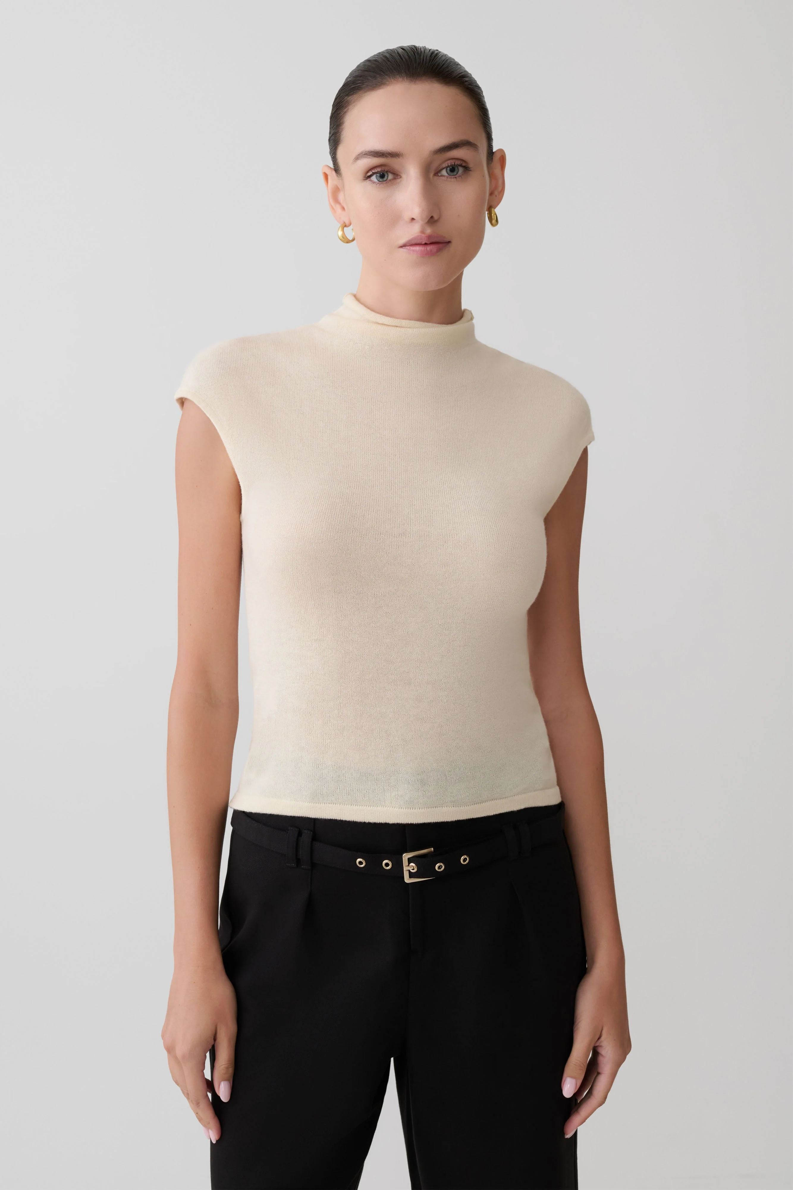Sonny Short Sleeve Knit Top - Cream - Image 2